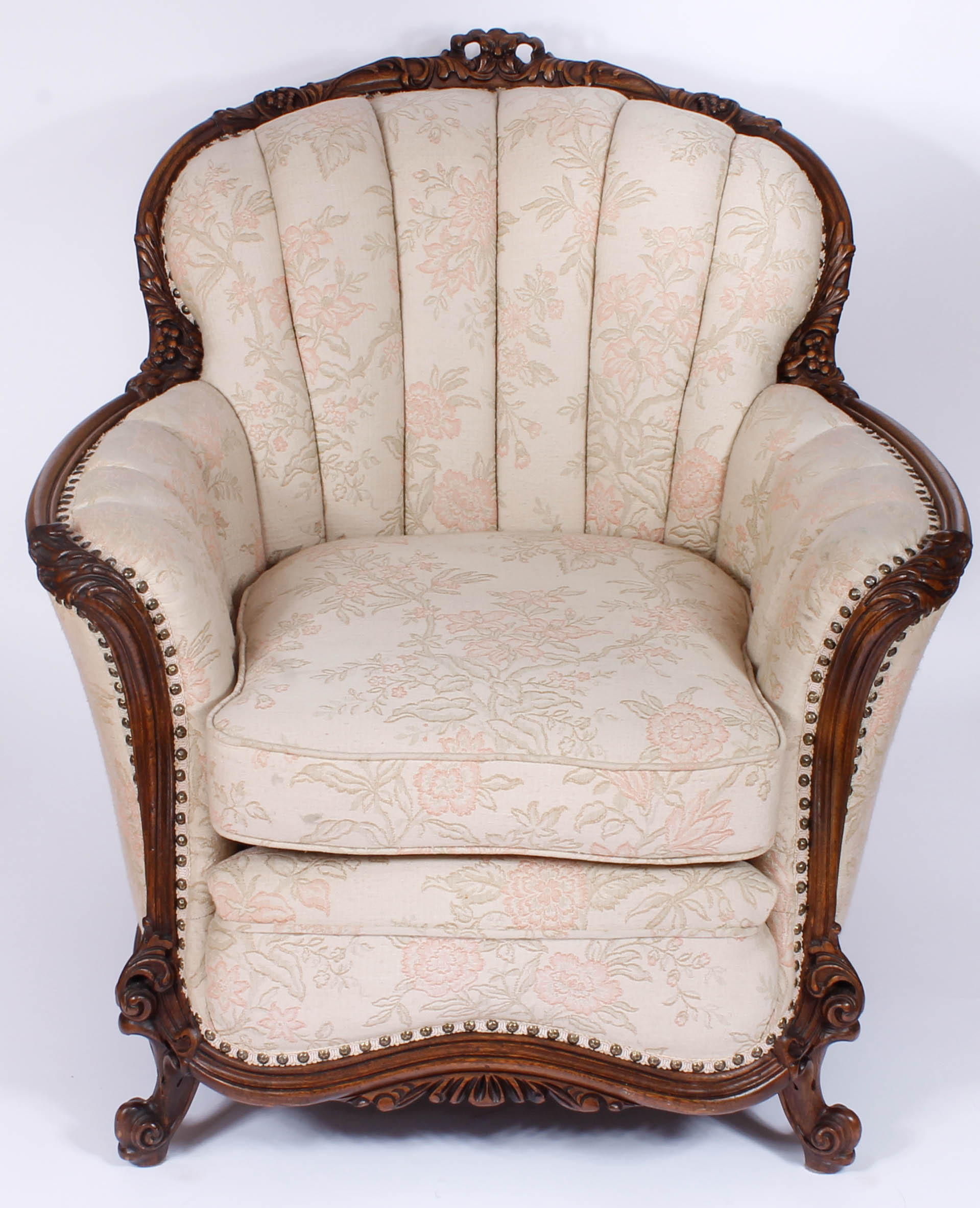Upholstered Victorian Armchair and a Footrest with Slipcover