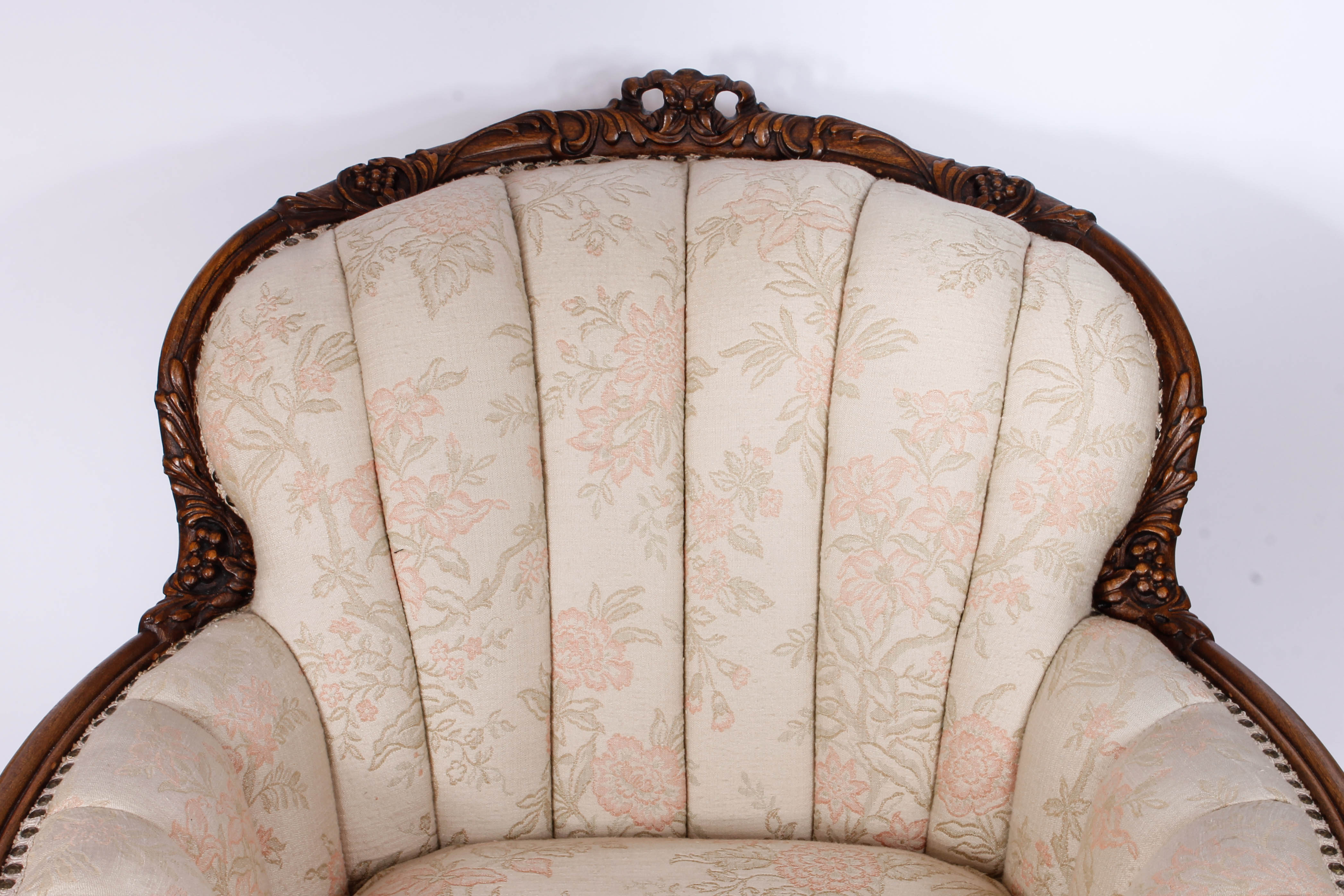 Upholstered Victorian Armchair and a Footrest with Slipcover
