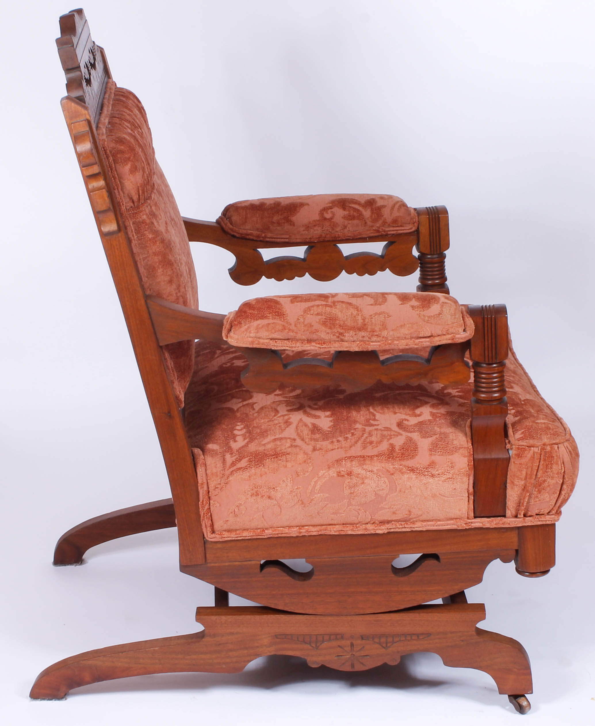 Pair of Antique Victorian Upholstered Walnut Armchairs