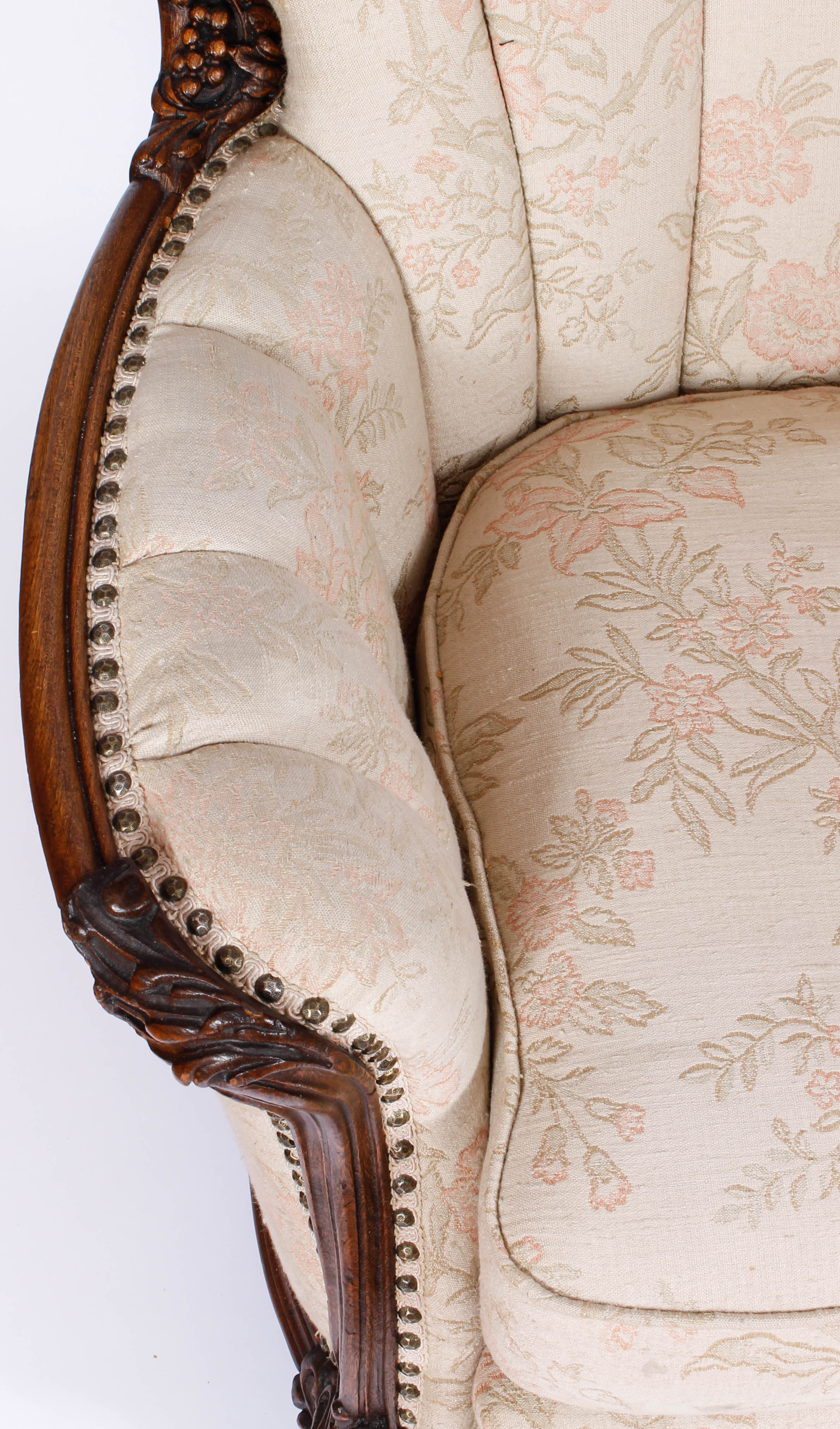 Upholstered Victorian Armchair and a Footrest with Slipcover
