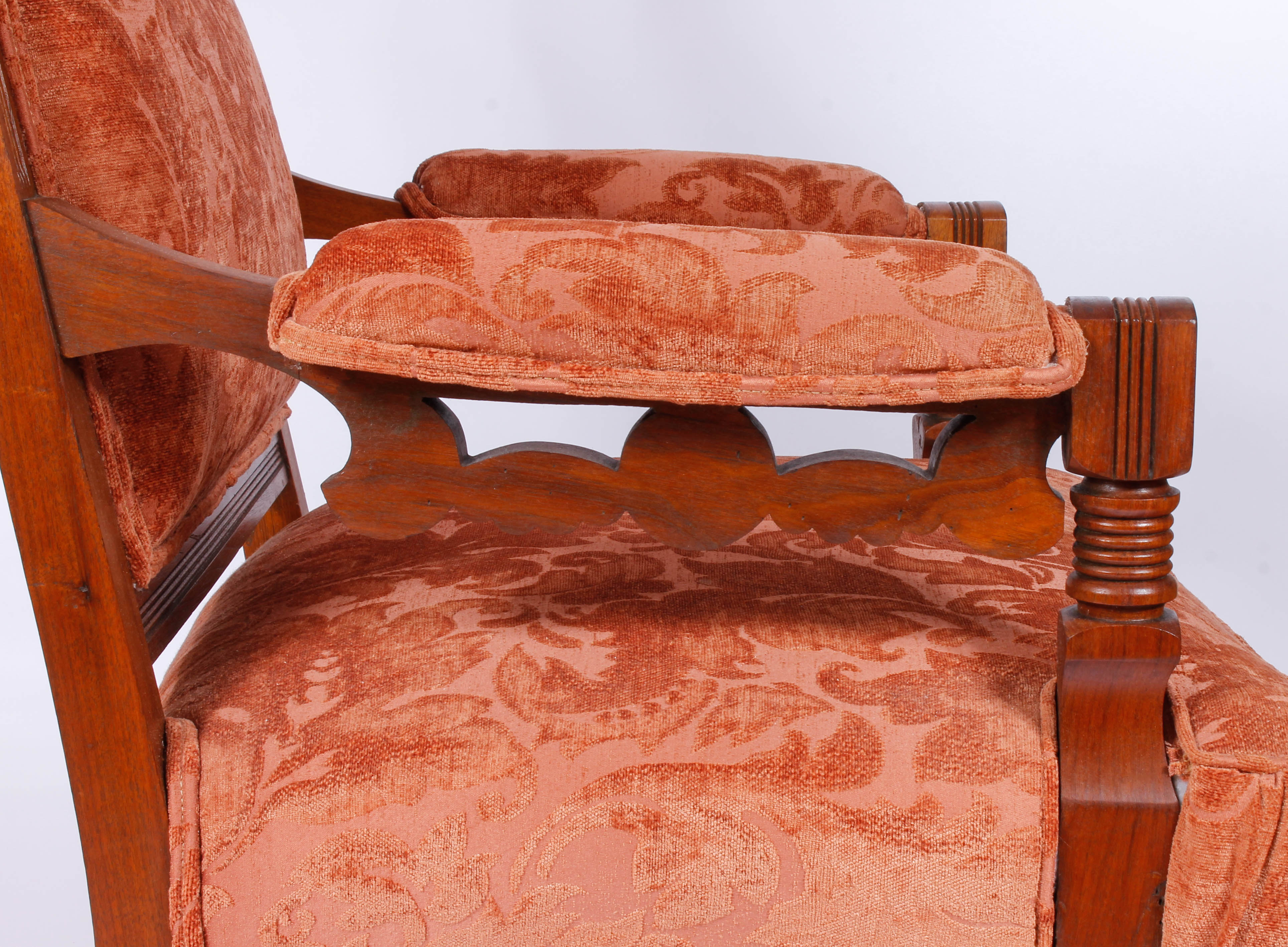 Pair of Antique Victorian Upholstered Walnut Armchairs