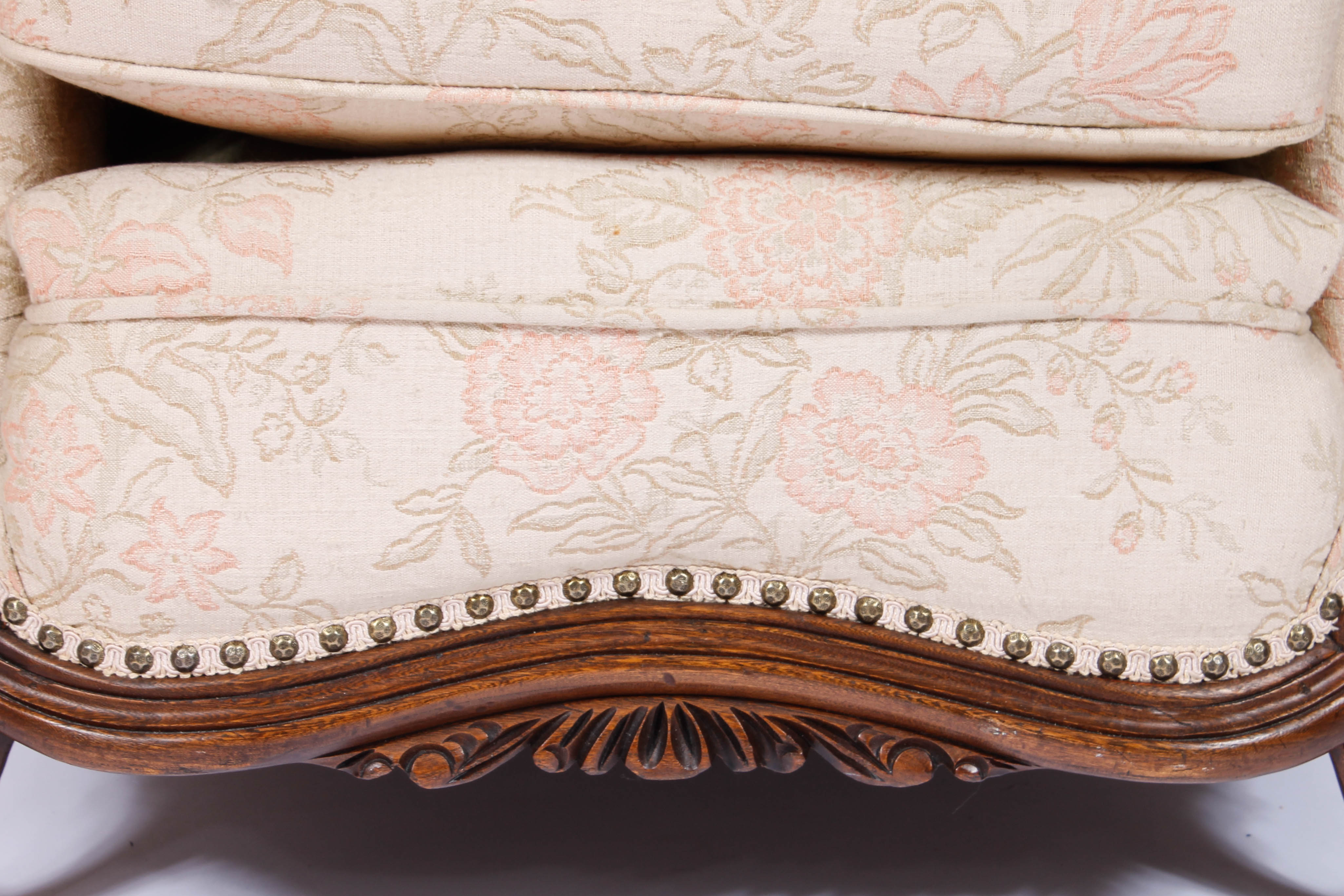 Upholstered Victorian Armchair and a Footrest with Slipcover