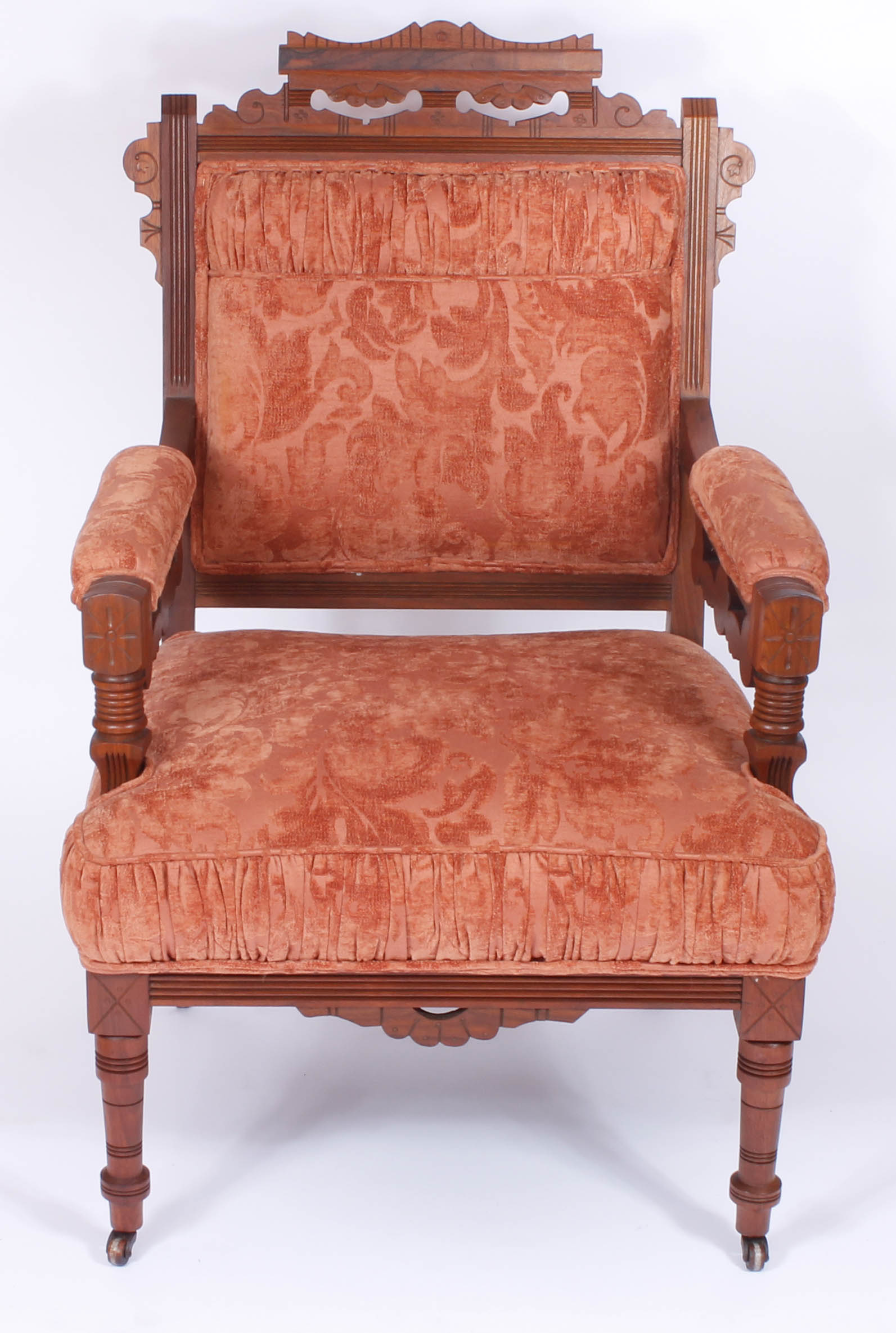 Pair of Antique Victorian Upholstered Walnut Armchairs