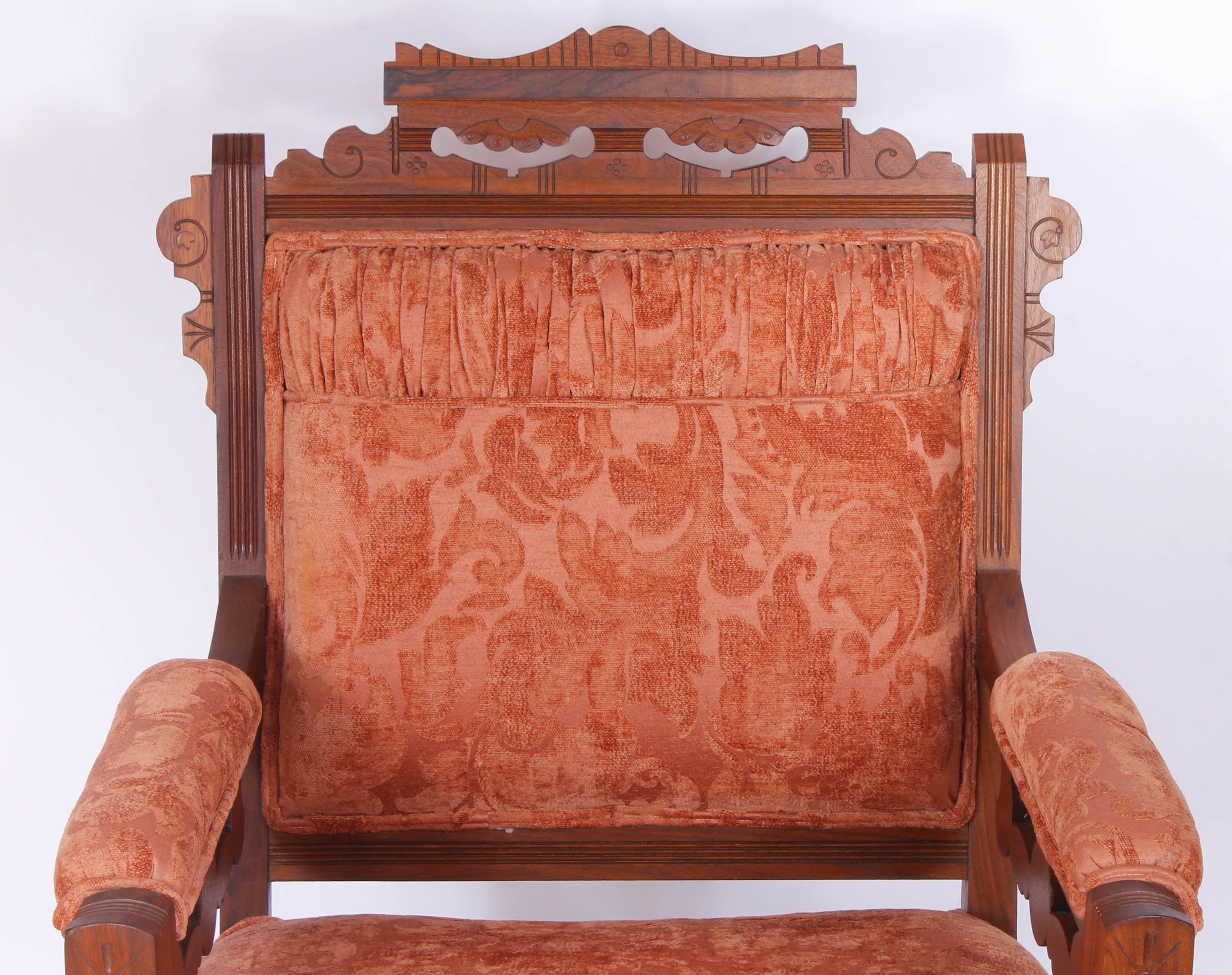 Pair of Antique Victorian Upholstered Walnut Armchairs