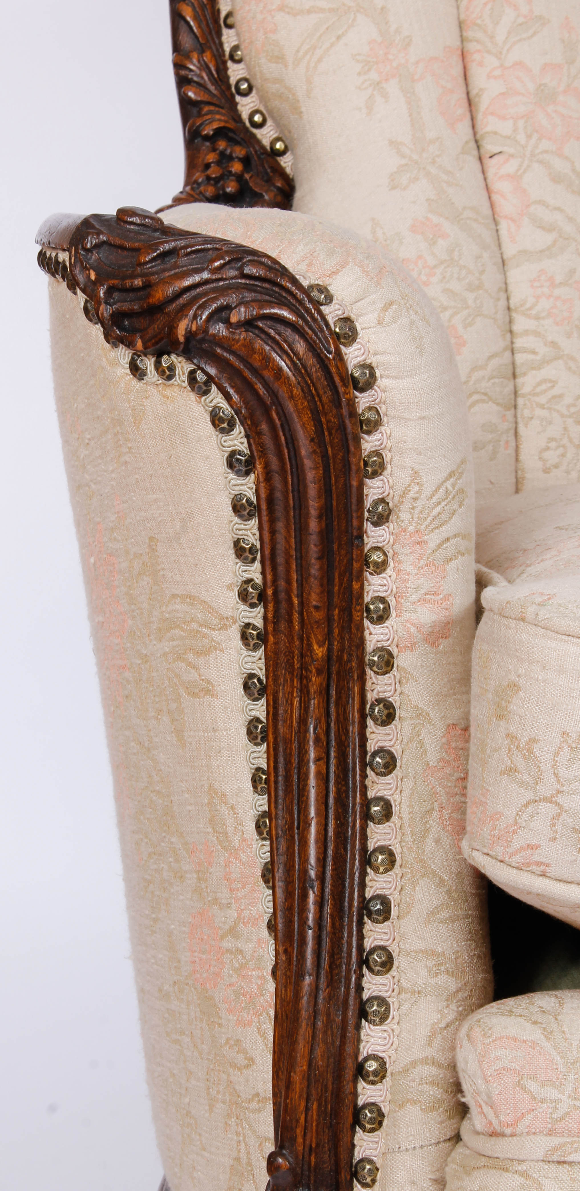 Upholstered Victorian Armchair and a Footrest with Slipcover