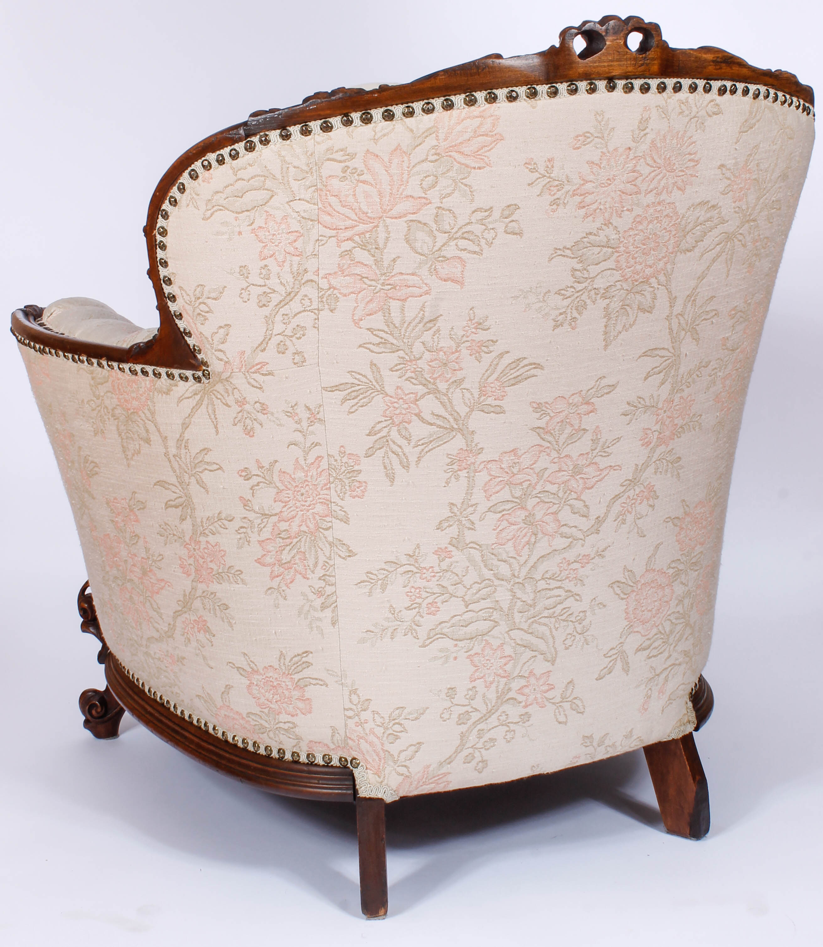 Upholstered Victorian Armchair and a Footrest with Slipcover