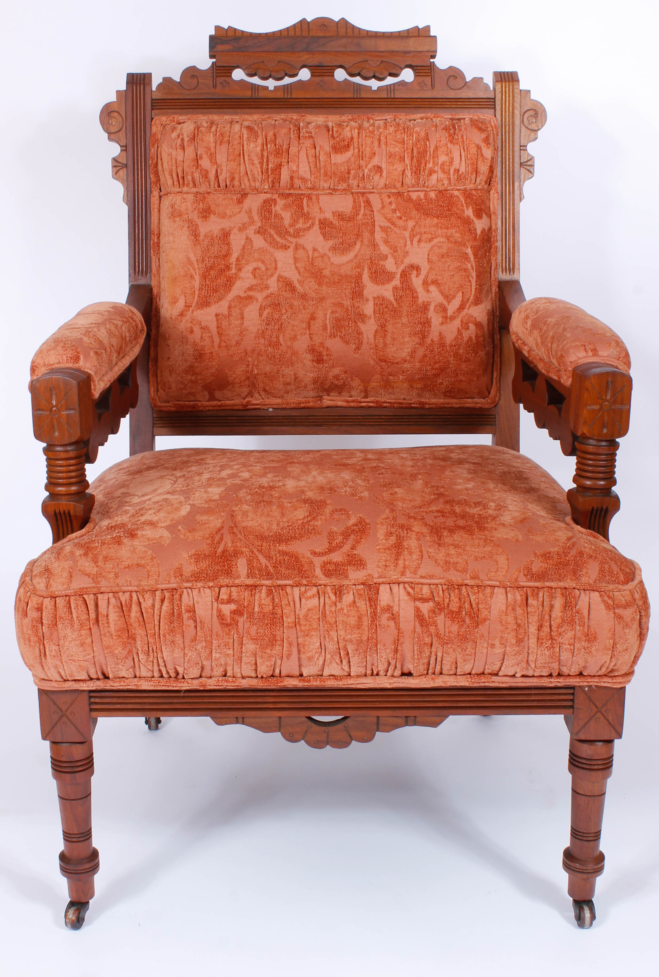 Pair of Antique Victorian Upholstered Walnut Armchairs