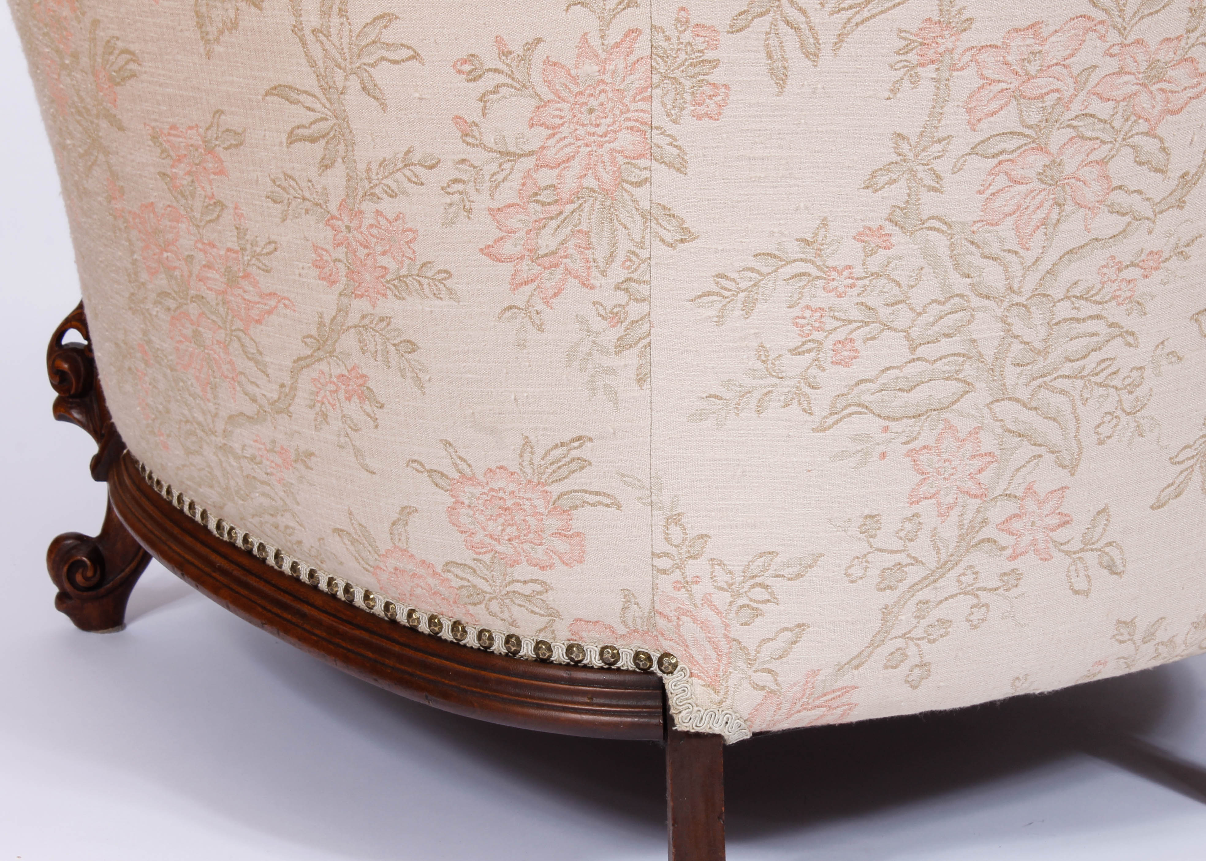 Upholstered Victorian Armchair and a Footrest with Slipcover