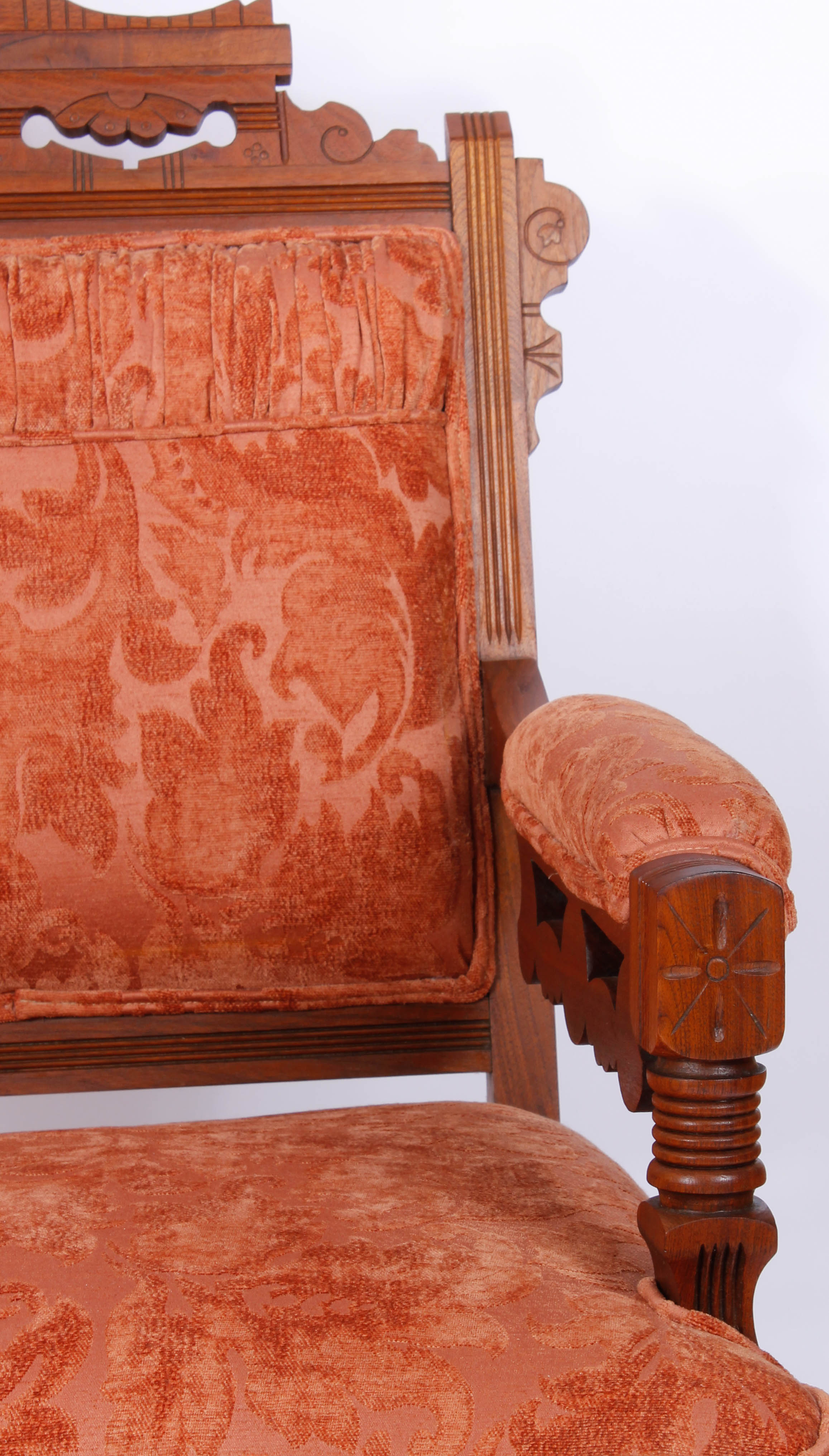 Pair of Antique Victorian Upholstered Walnut Armchairs