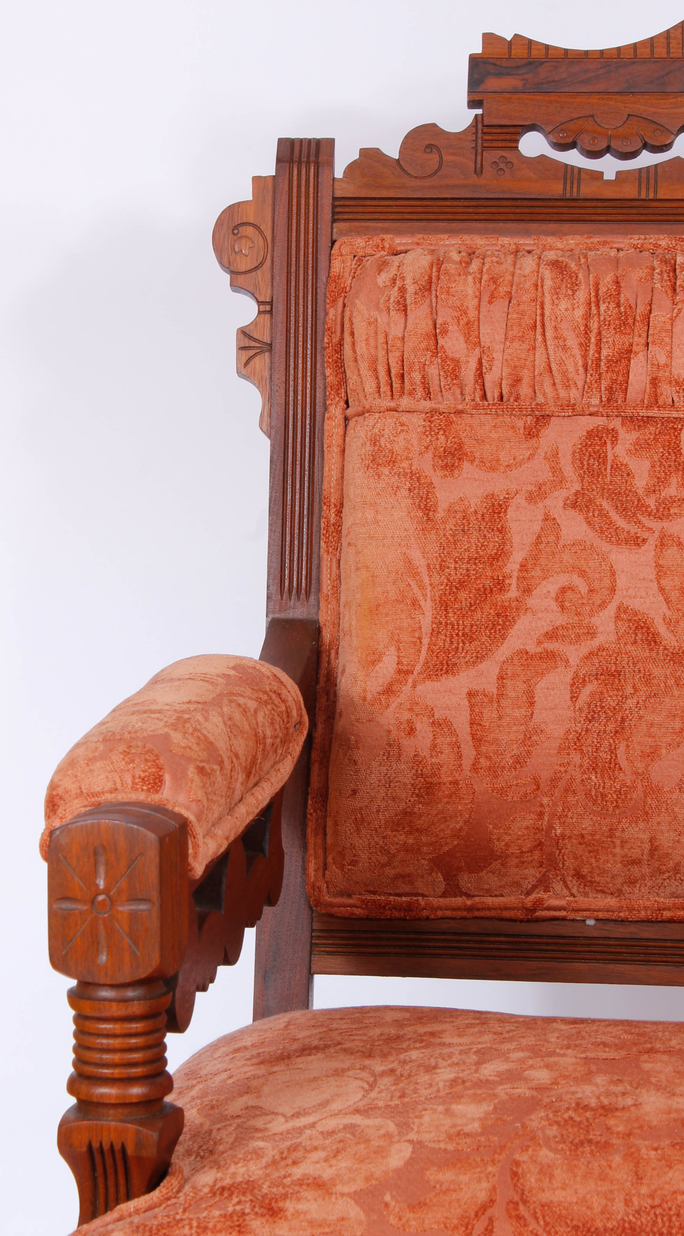 Pair of Antique Victorian Upholstered Walnut Armchairs