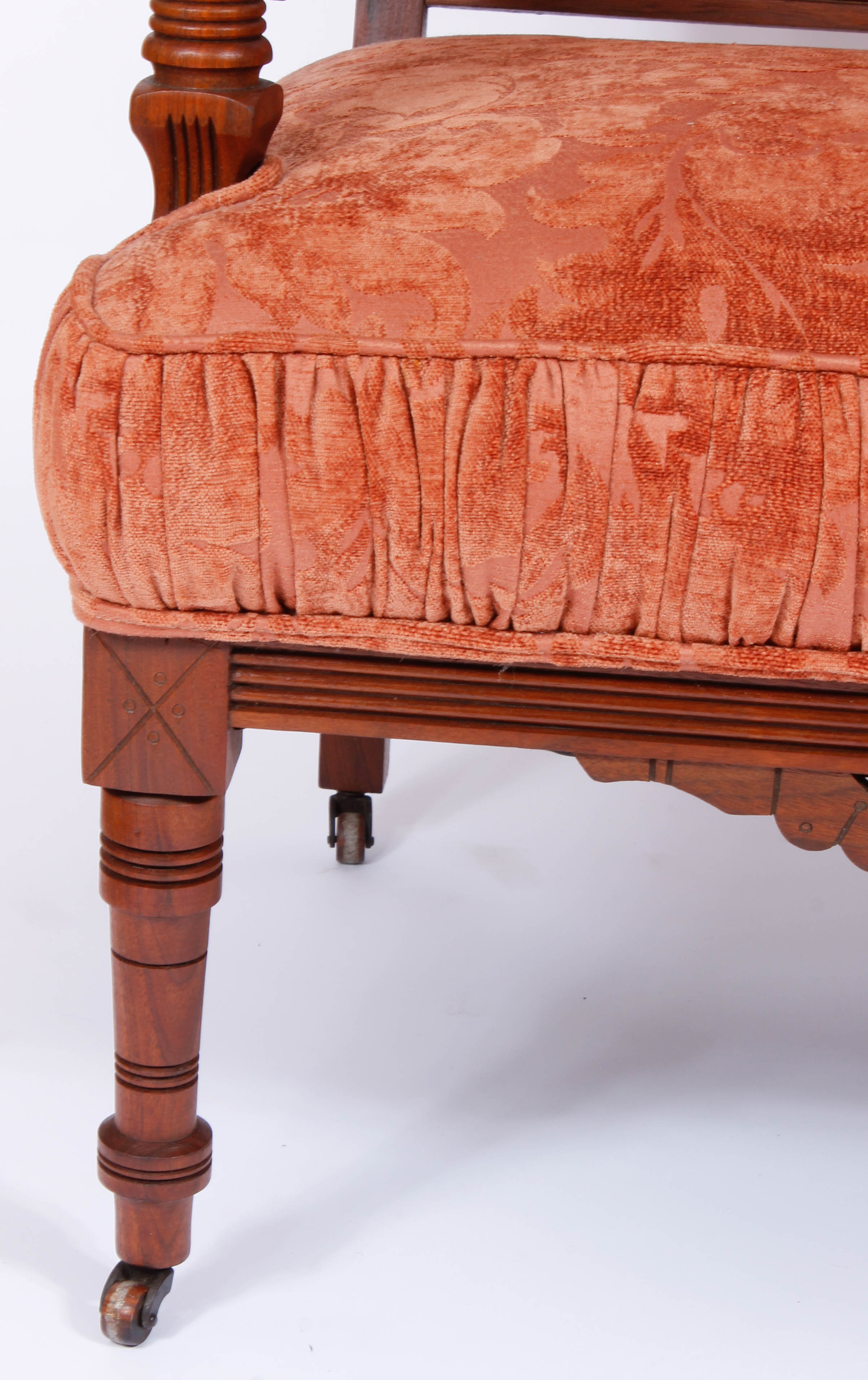 Pair of Antique Victorian Upholstered Walnut Armchairs