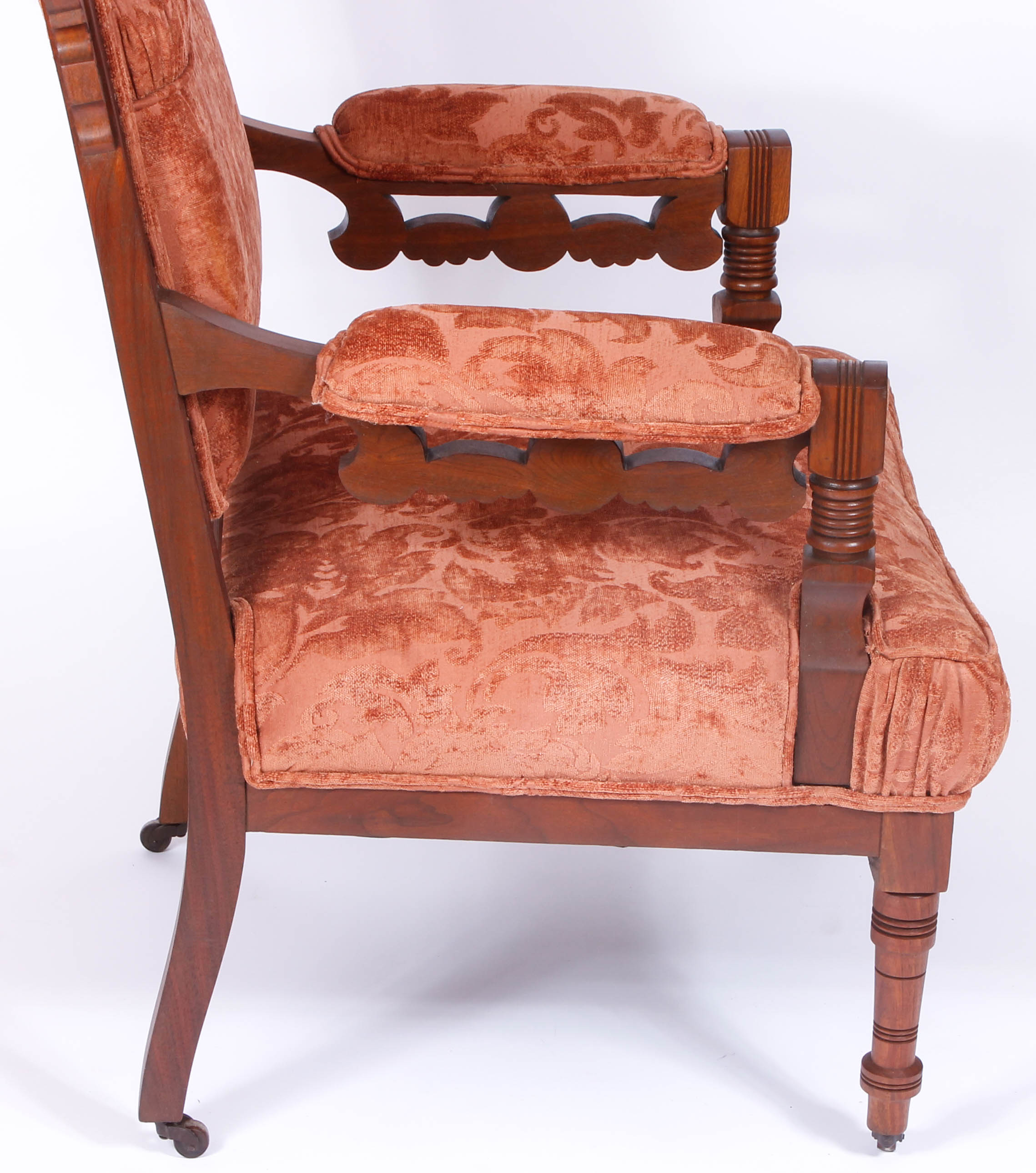 Pair of Antique Victorian Upholstered Walnut Armchairs