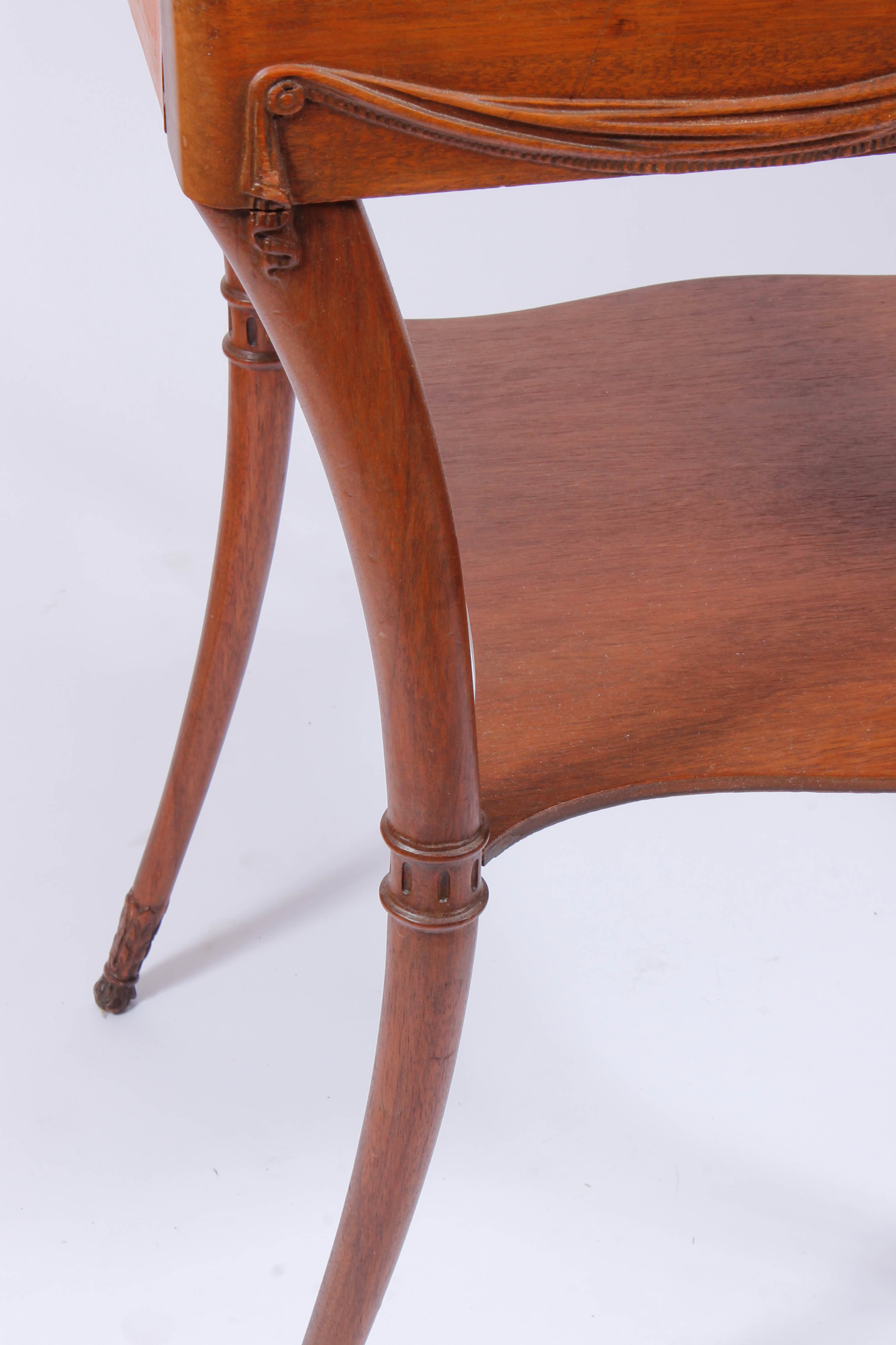 Vintage Carved Wood and Leather-Topped Side Table