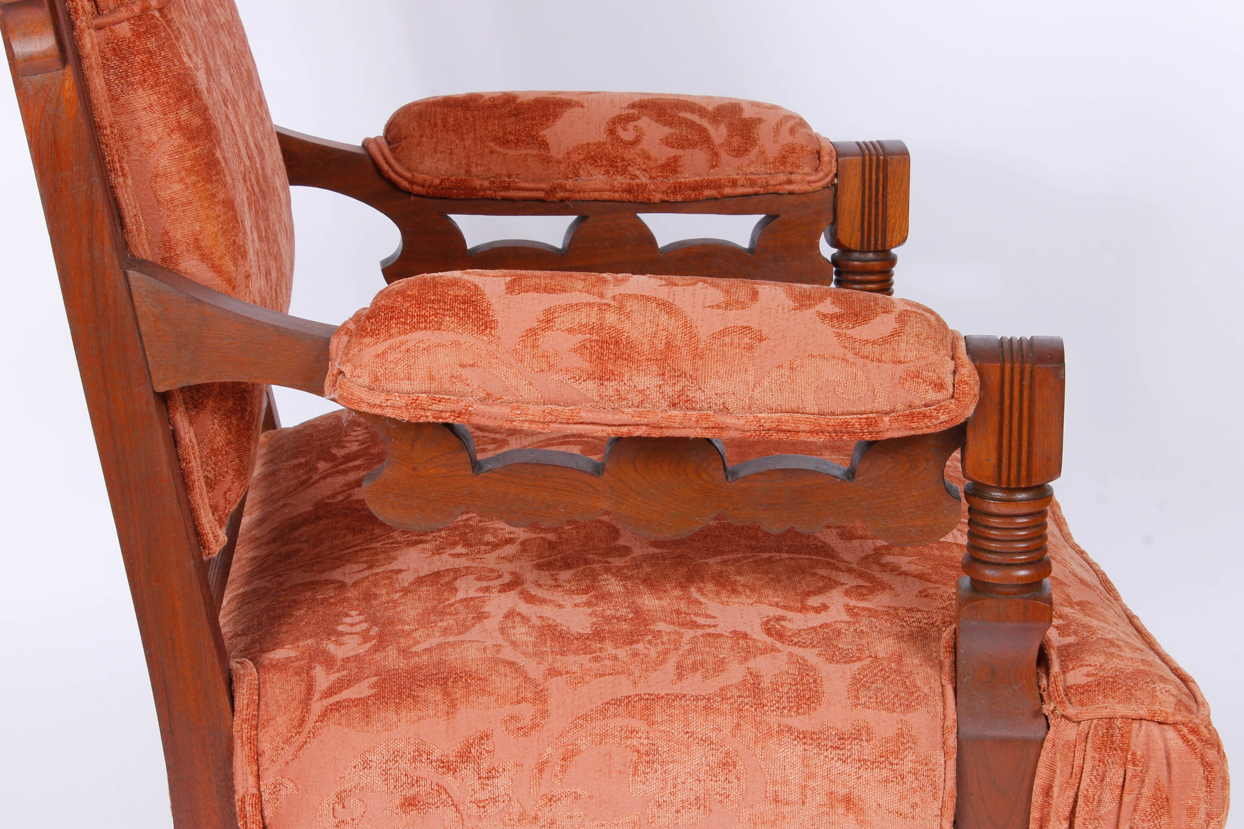 Pair of Antique Victorian Upholstered Walnut Armchairs