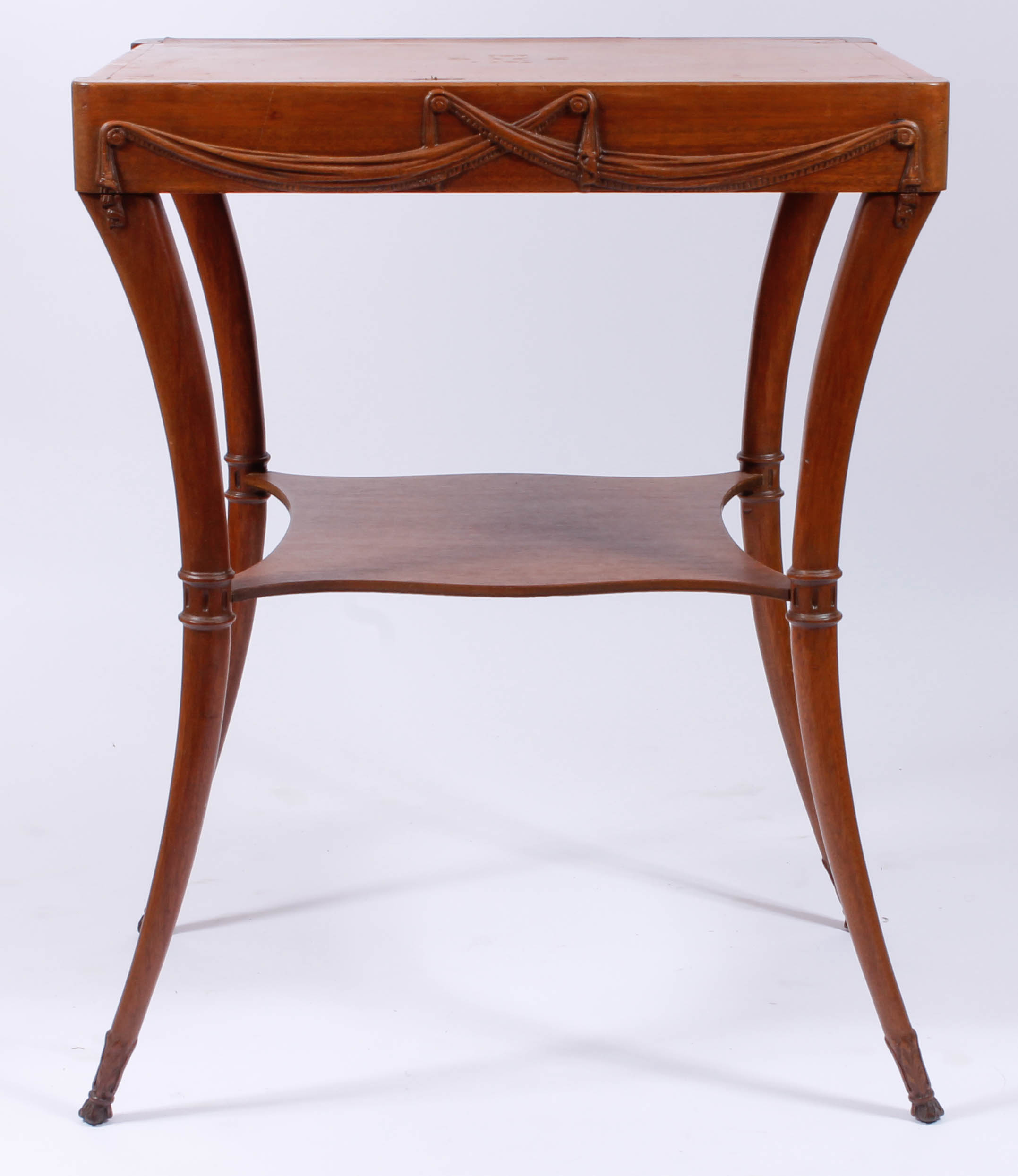 Vintage Carved Wood and Leather-Topped Side Table