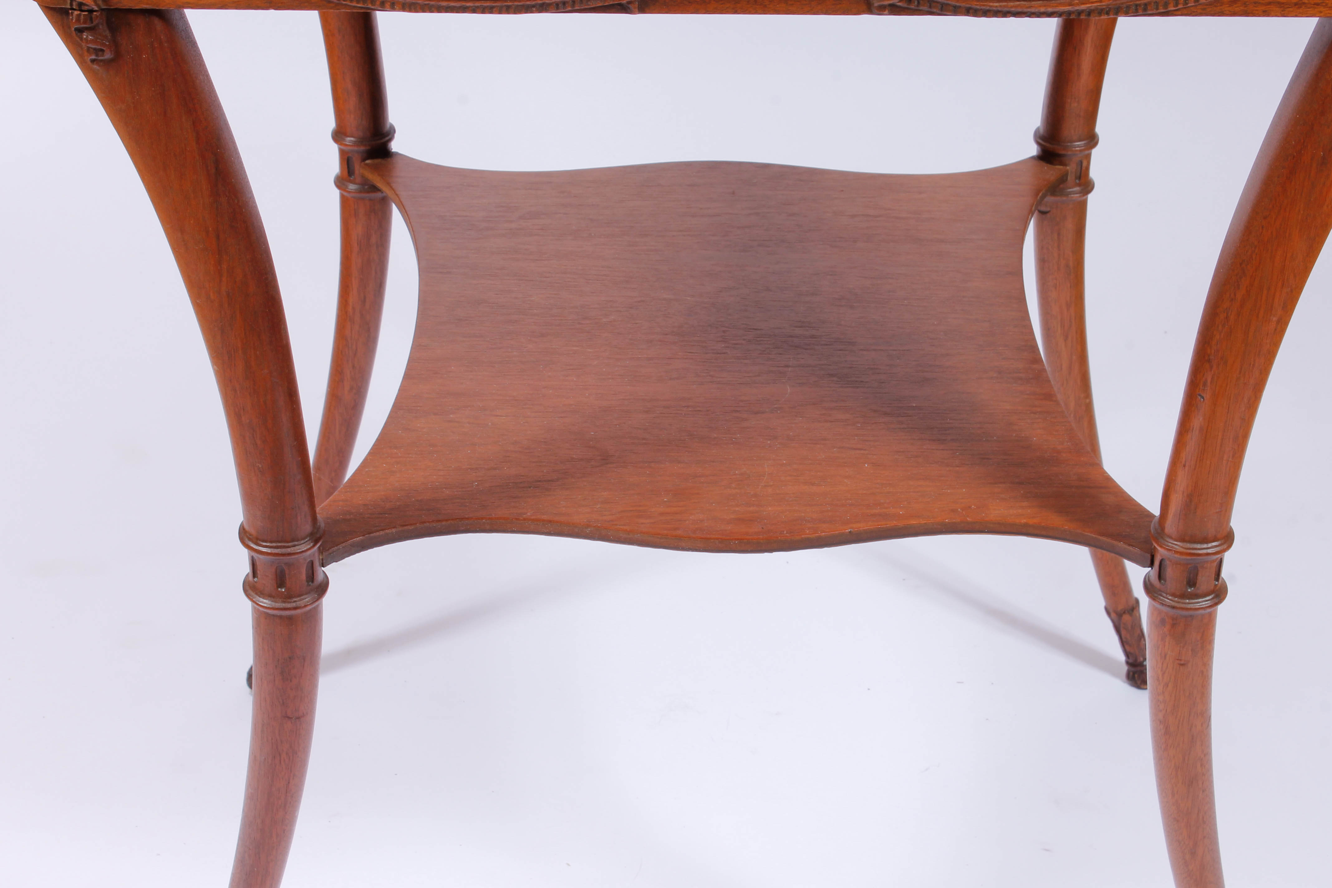 Vintage Carved Wood and Leather-Topped Side Table