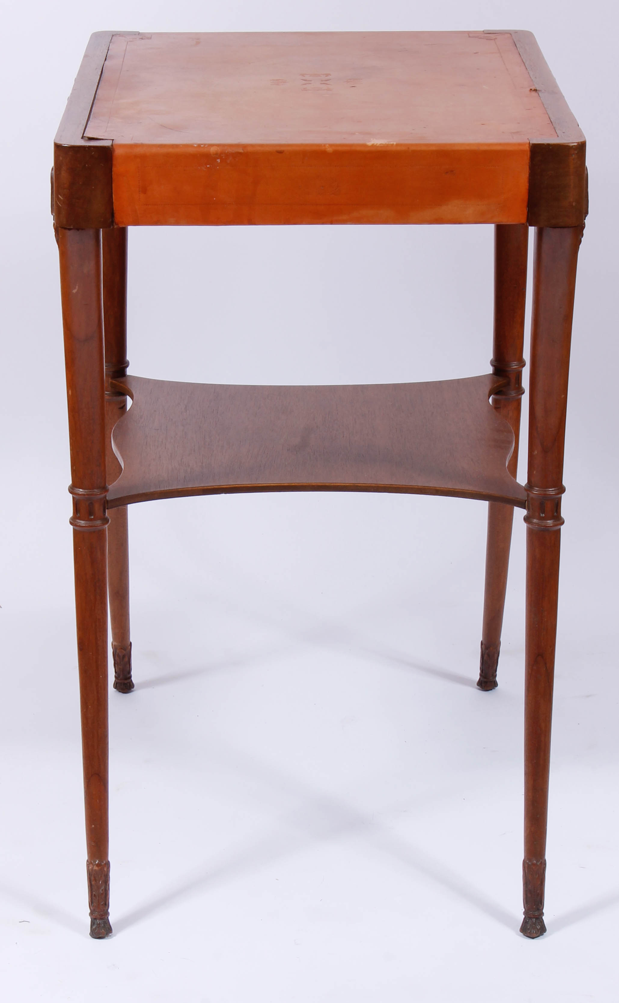 Vintage Carved Wood and Leather-Topped Side Table