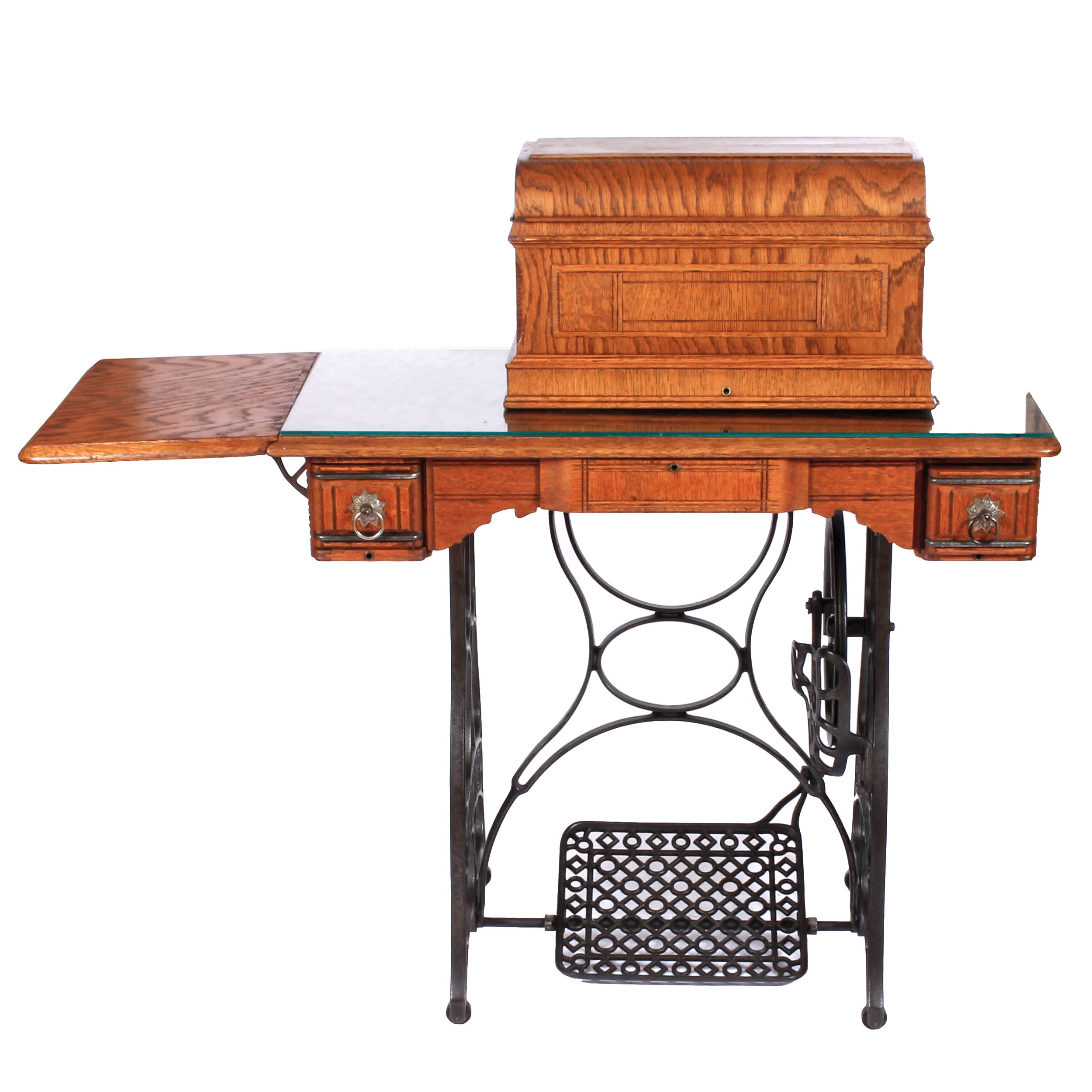 Vintage New Home Oak and Cast Iron Sewing Table