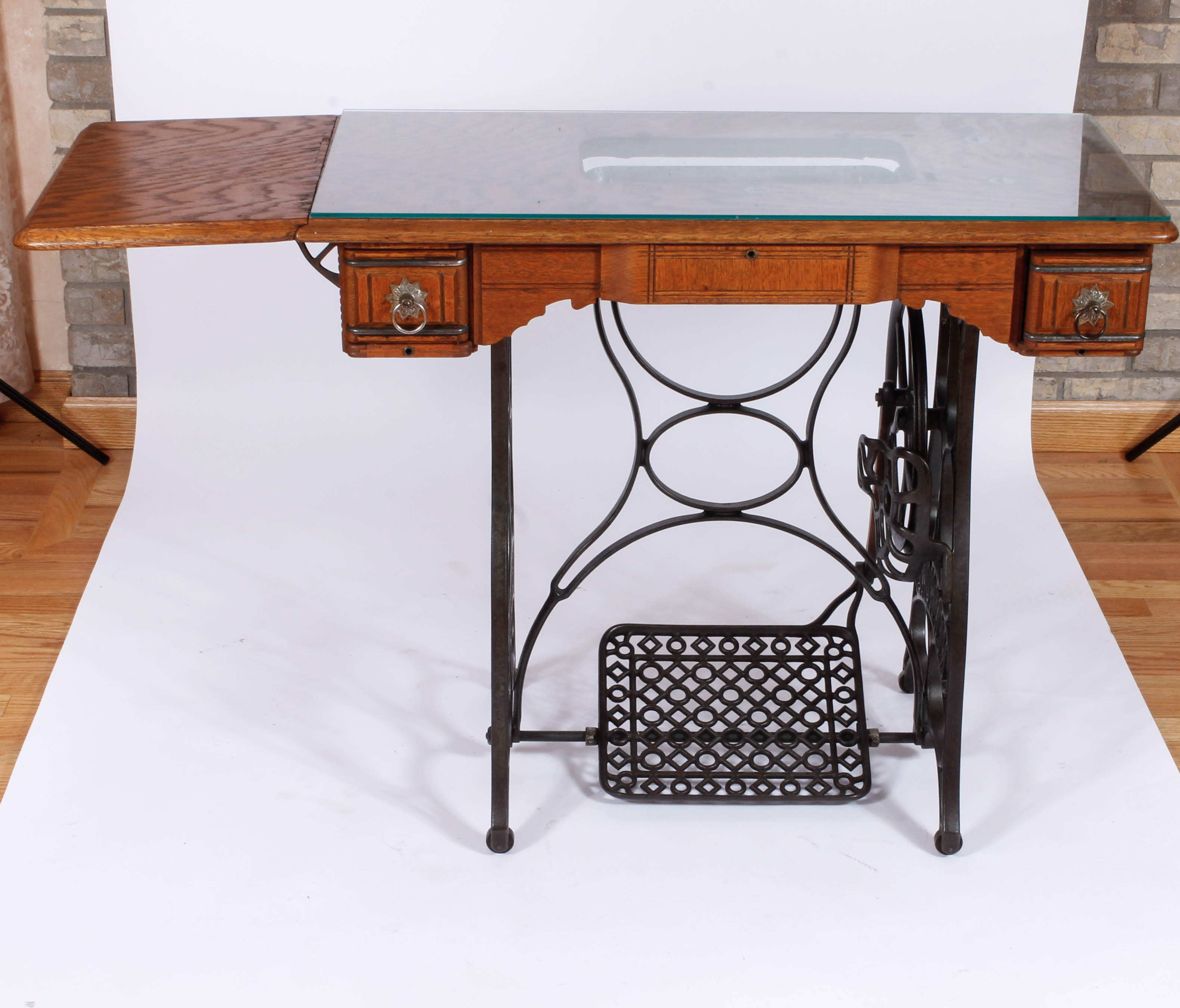 Vintage New Home Oak and Cast Iron Sewing Table