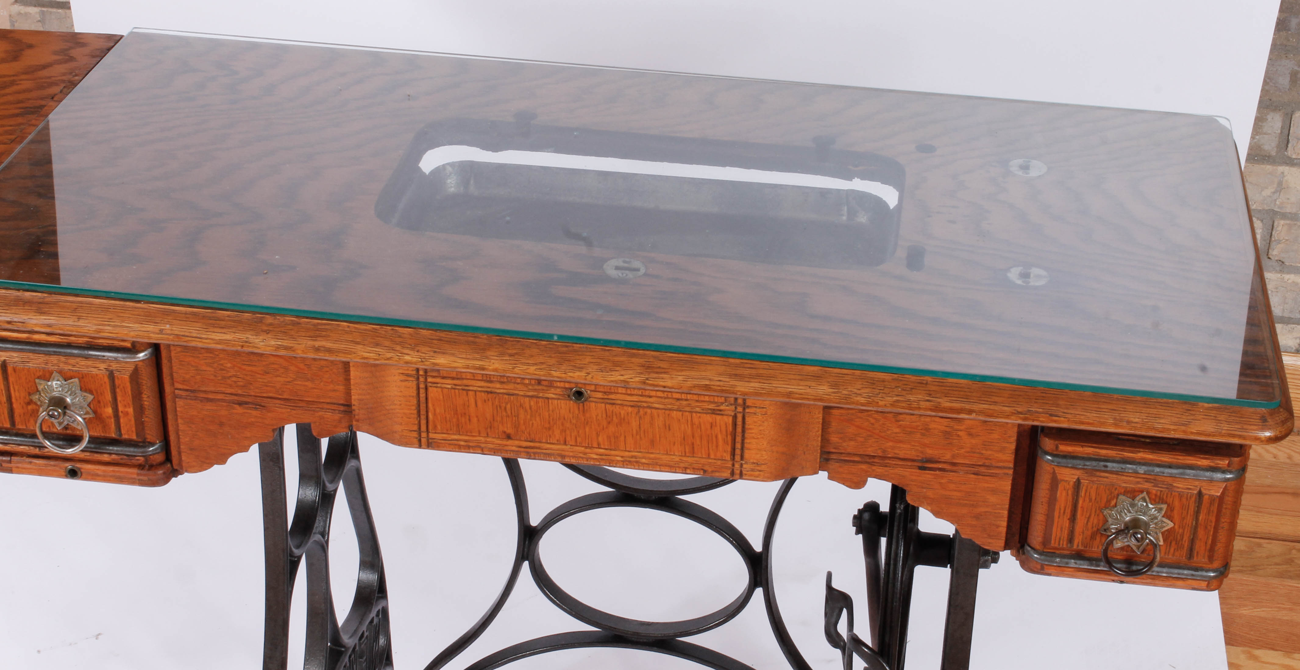 Vintage New Home Oak and Cast Iron Sewing Table