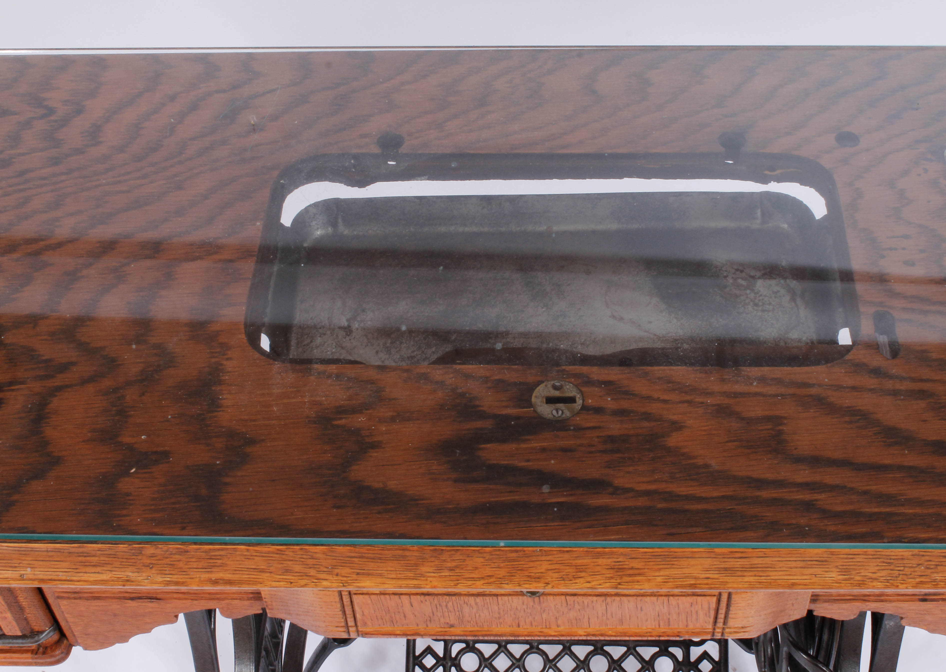 Vintage New Home Oak and Cast Iron Sewing Table