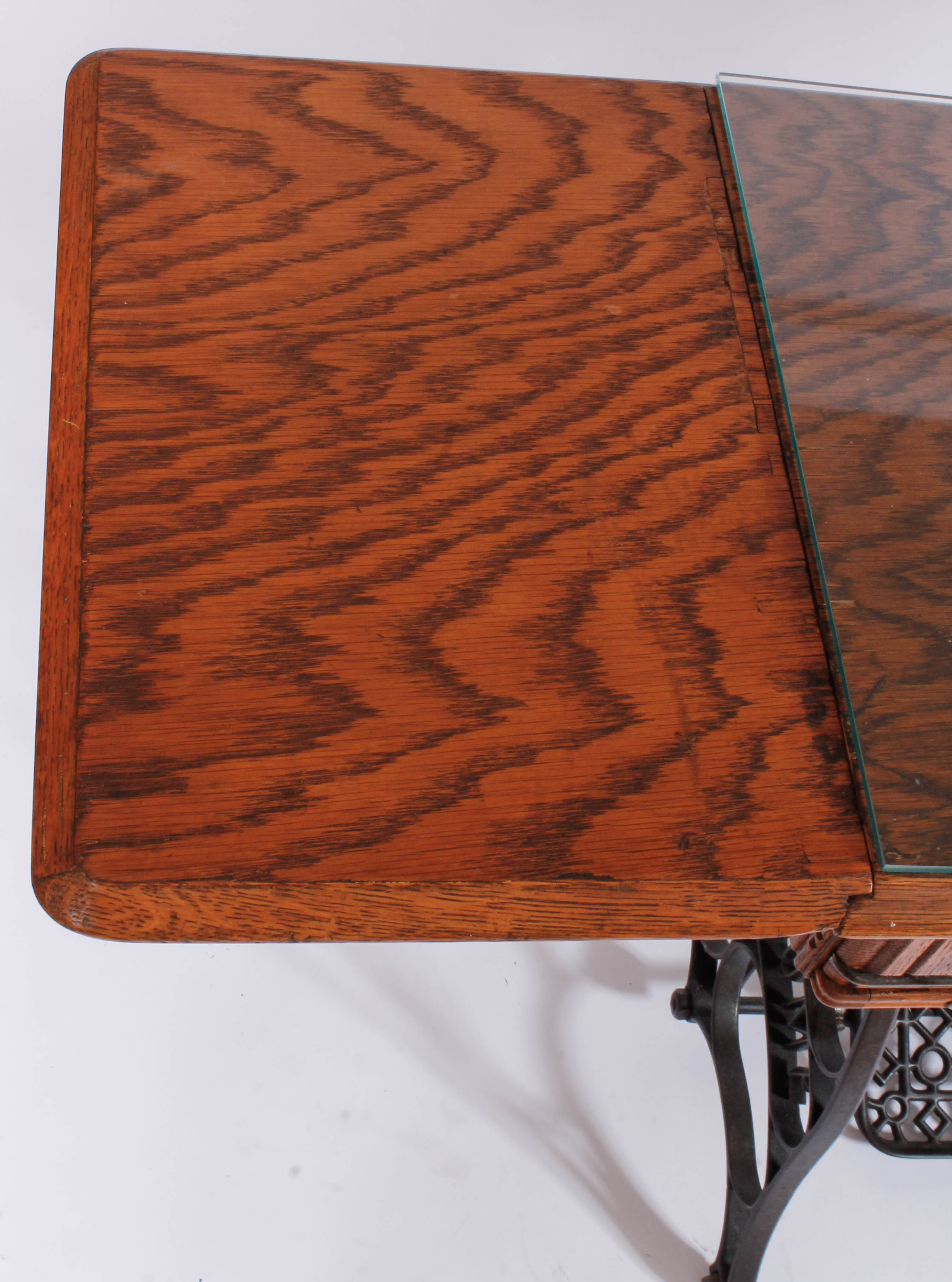 Vintage New Home Oak and Cast Iron Sewing Table