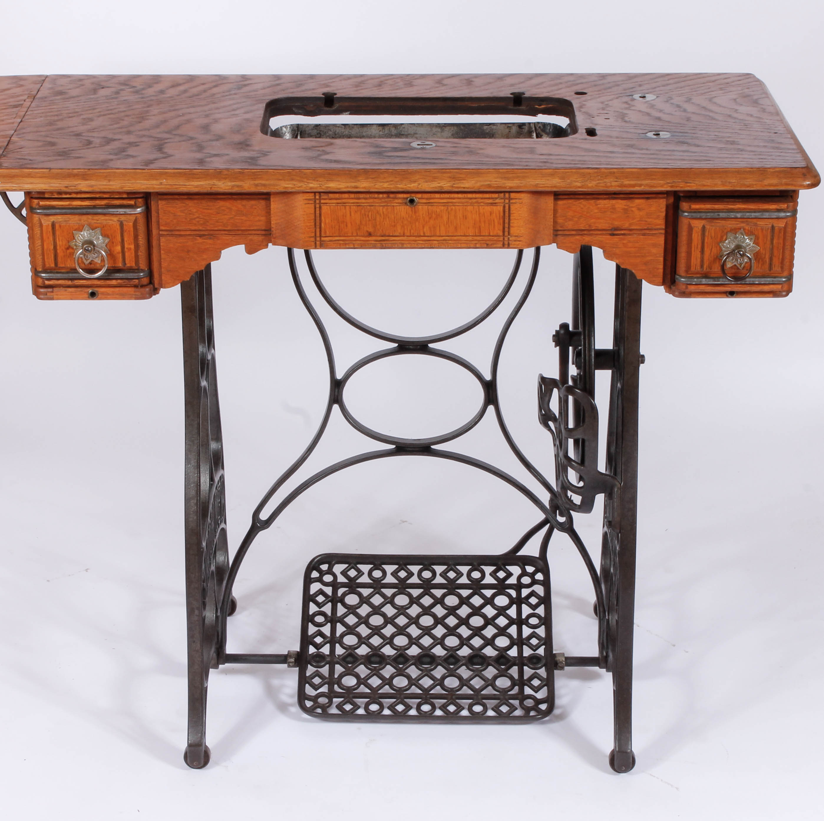 Vintage New Home Oak and Cast Iron Sewing Table