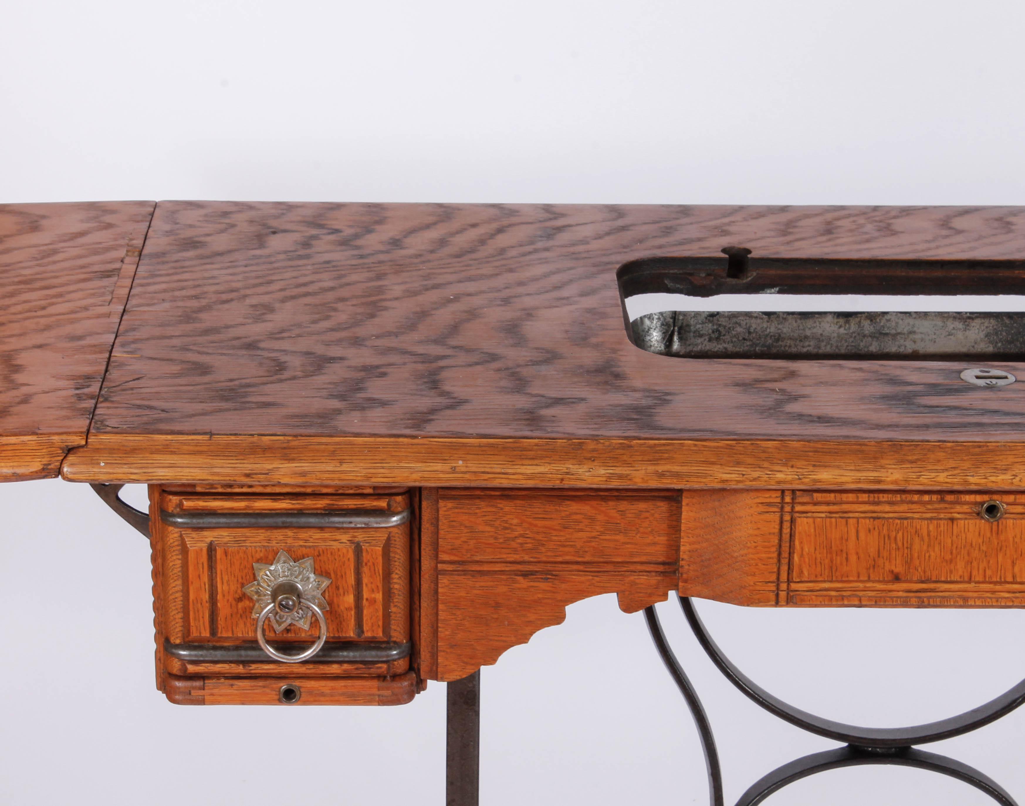 Vintage New Home Oak and Cast Iron Sewing Table