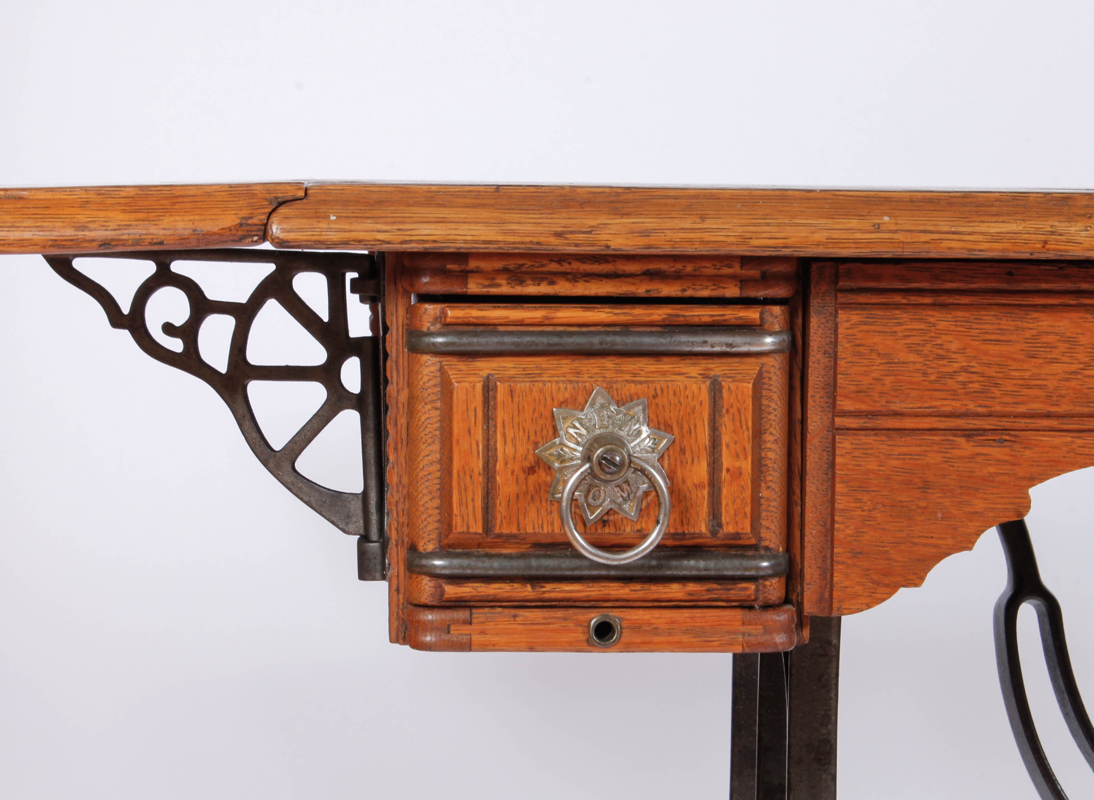 Vintage New Home Oak and Cast Iron Sewing Table