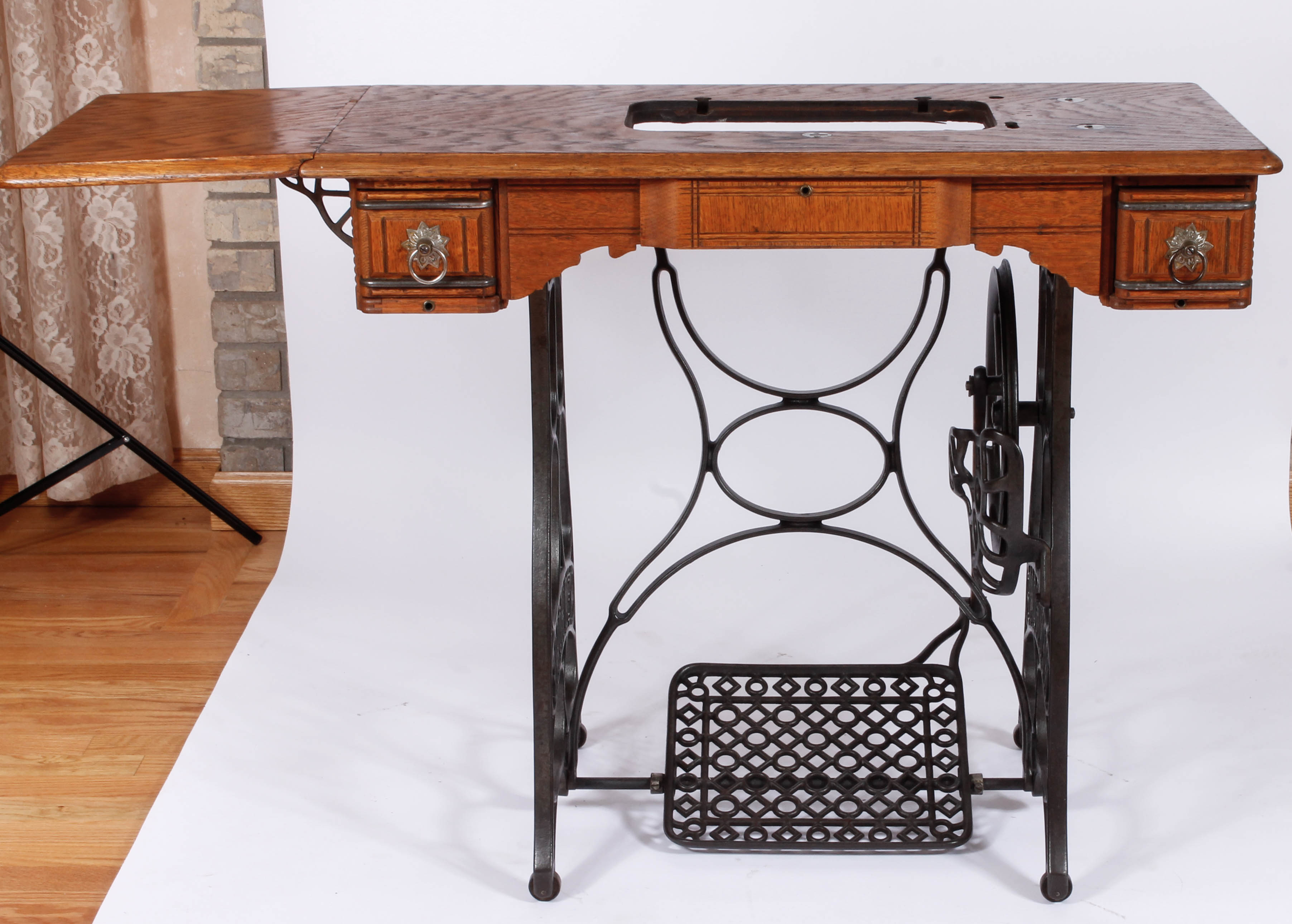 Vintage New Home Oak and Cast Iron Sewing Table
