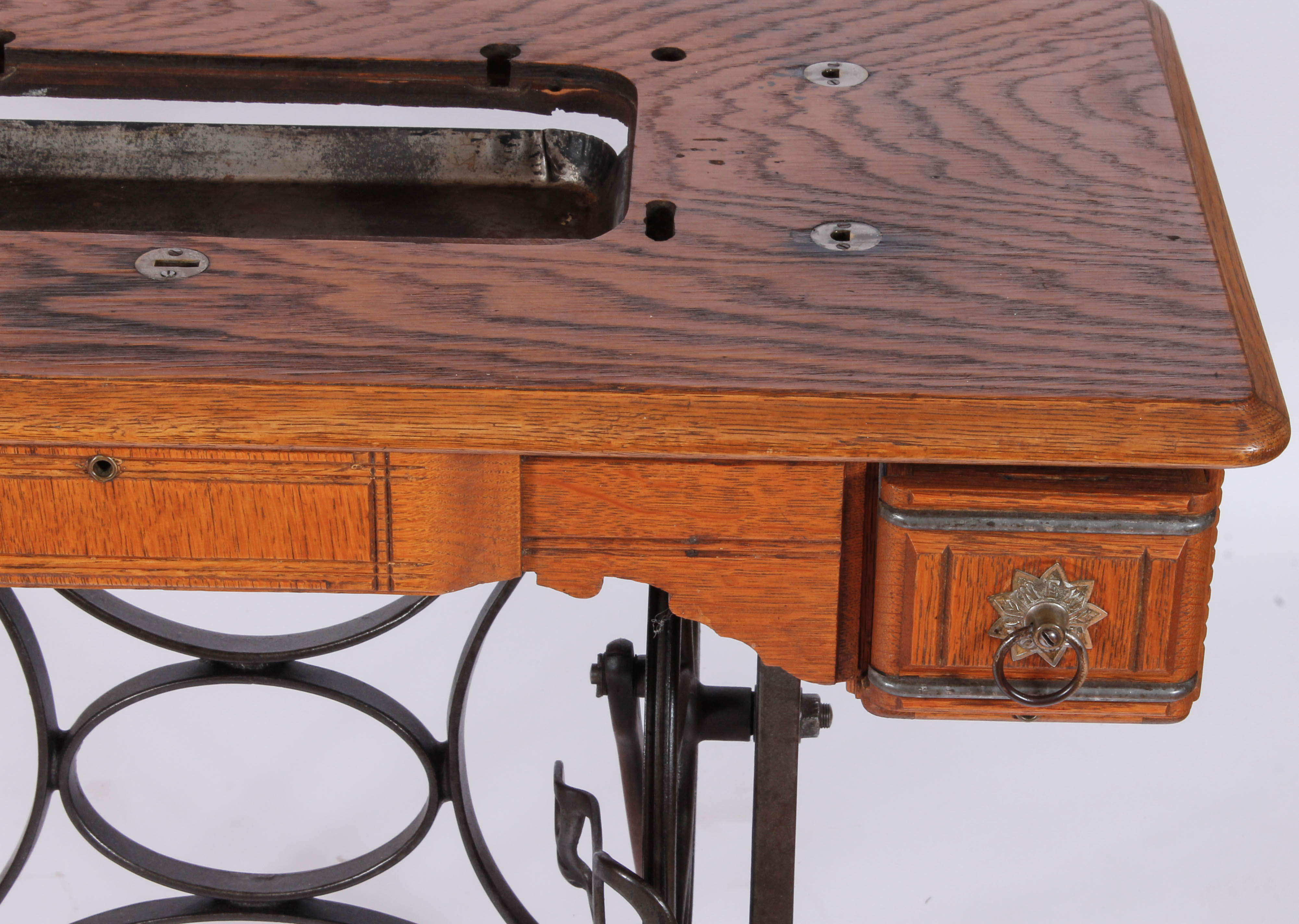 Vintage New Home Oak and Cast Iron Sewing Table