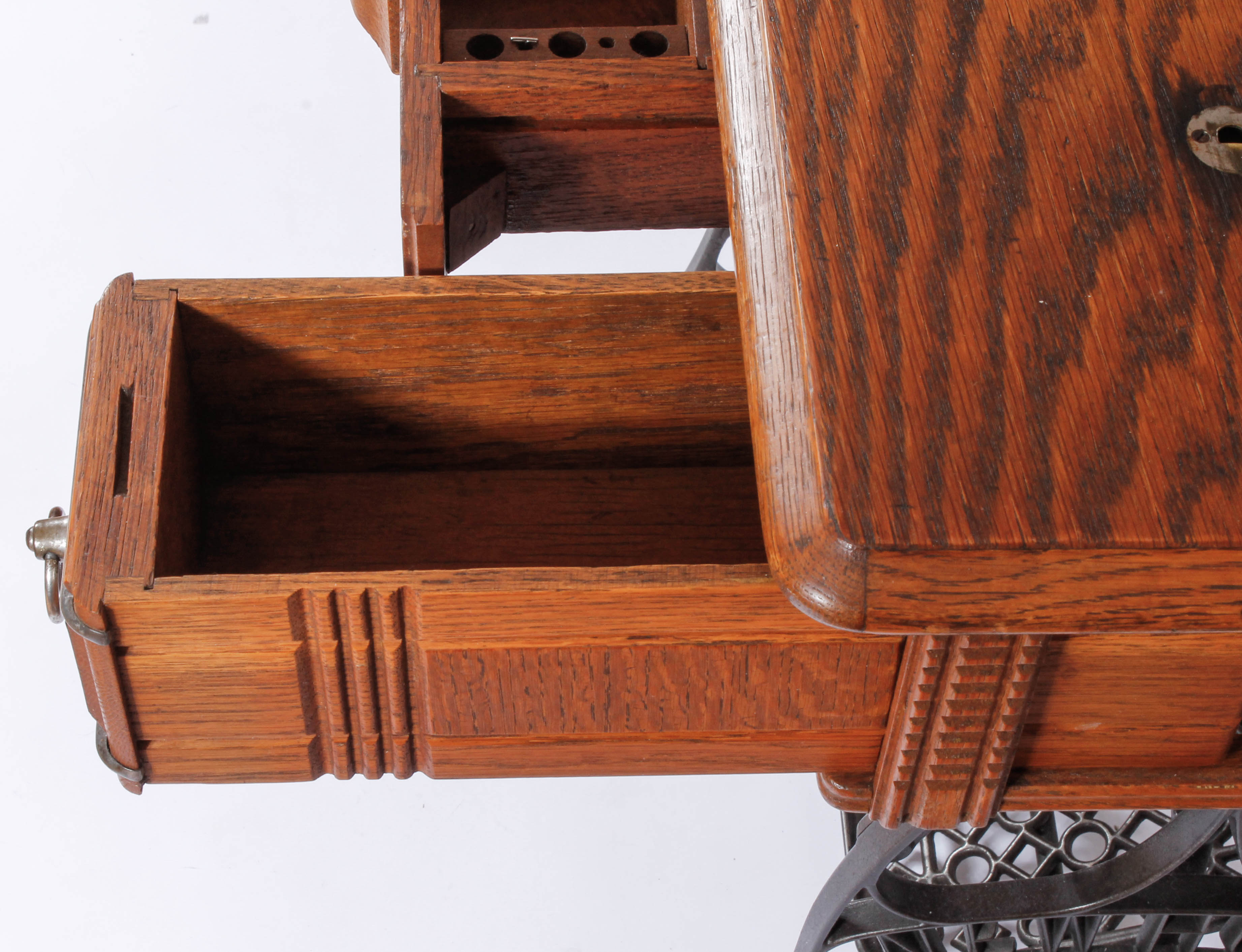 Vintage New Home Oak and Cast Iron Sewing Table