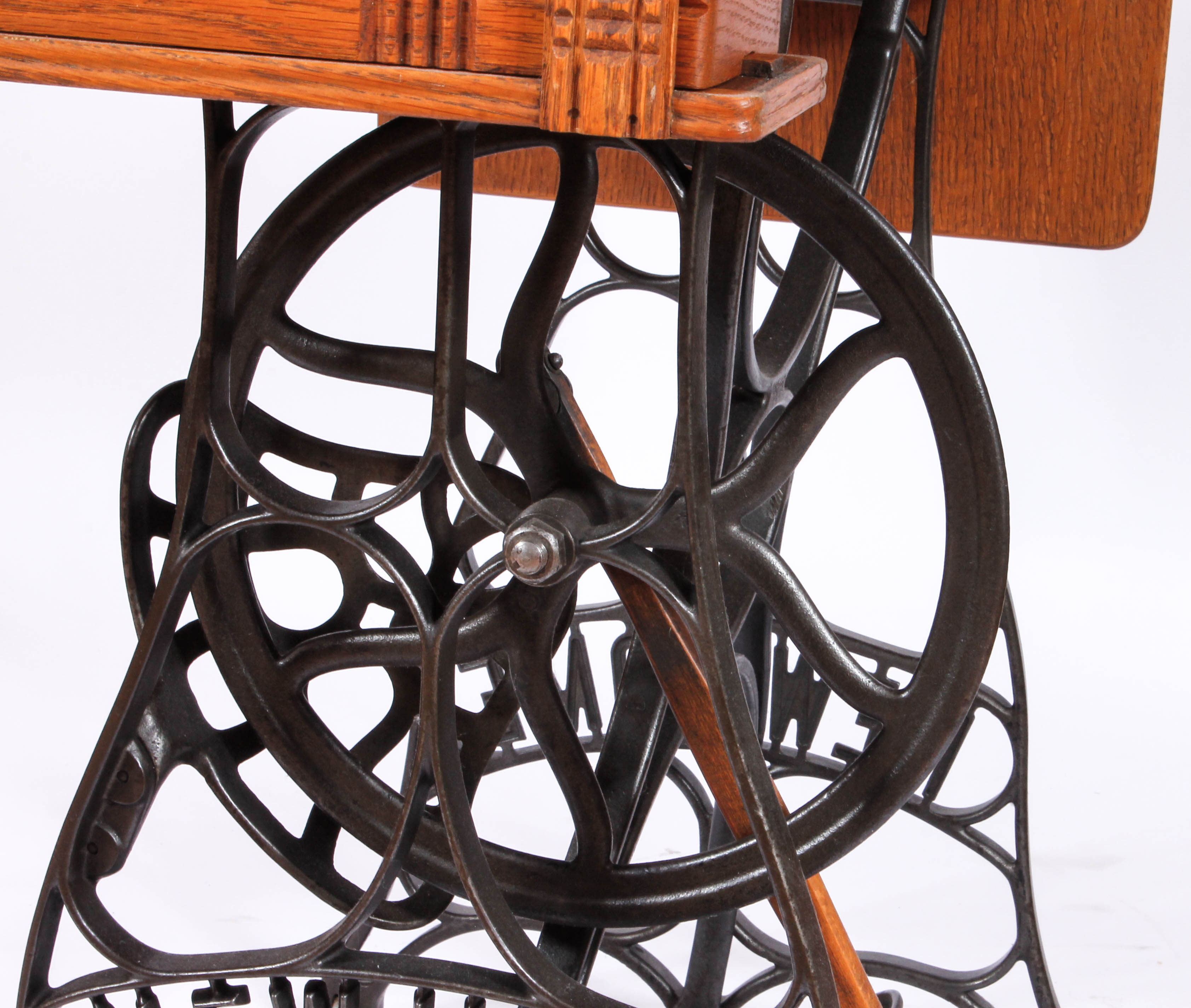 Vintage New Home Oak and Cast Iron Sewing Table