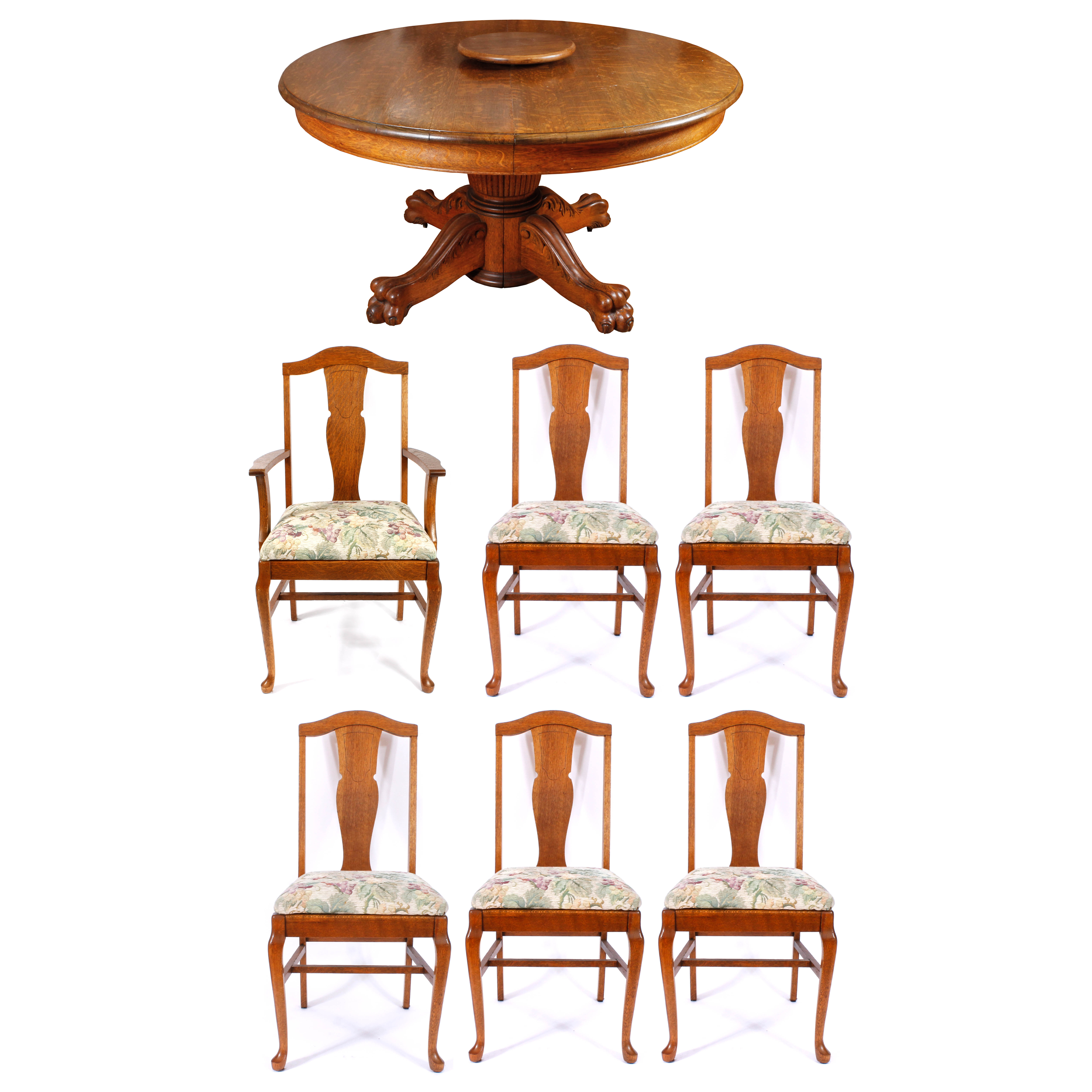 Vintage Oak Pedestal Table with Chairs