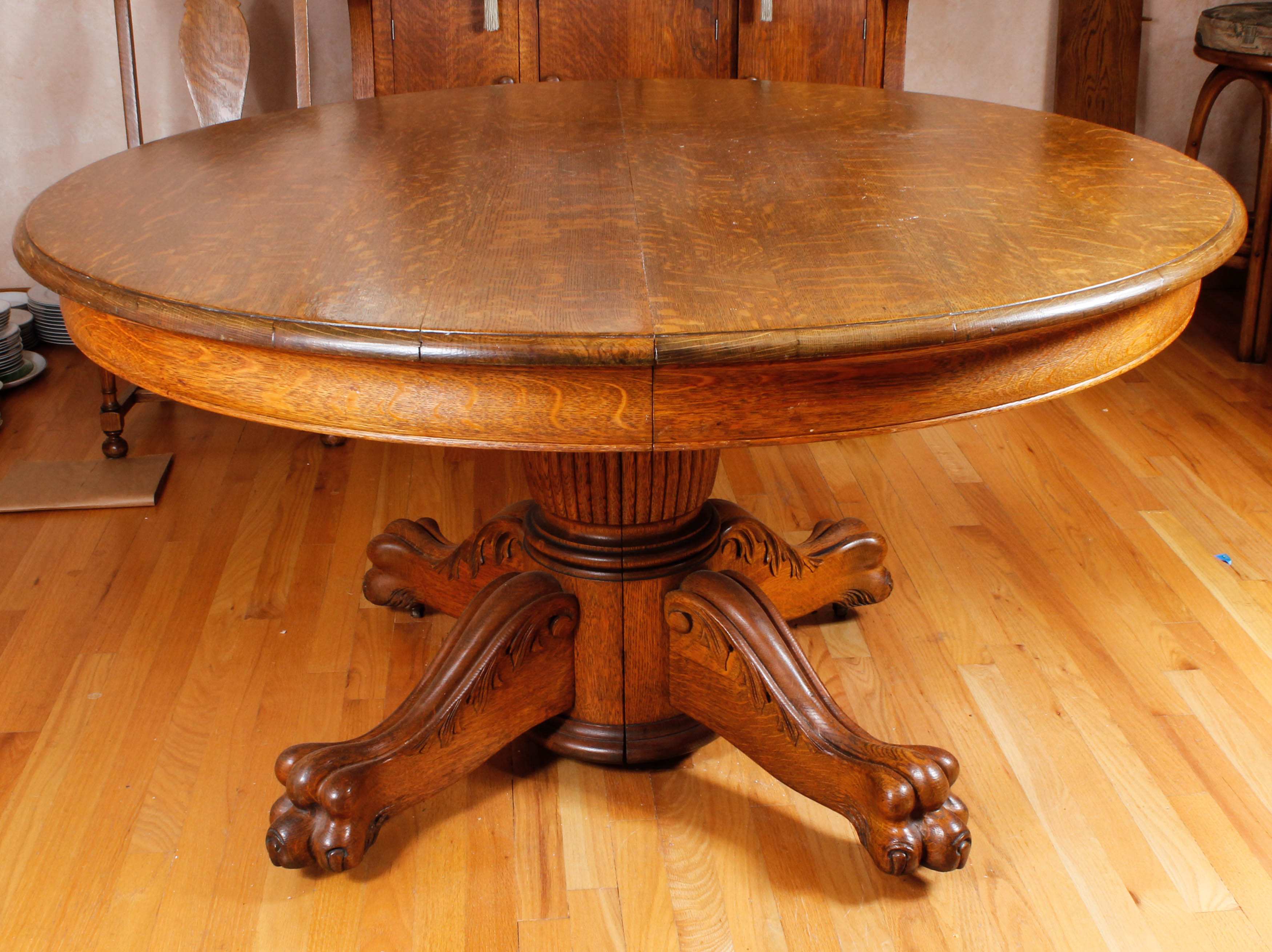 Vintage Oak Pedestal Table with Chairs