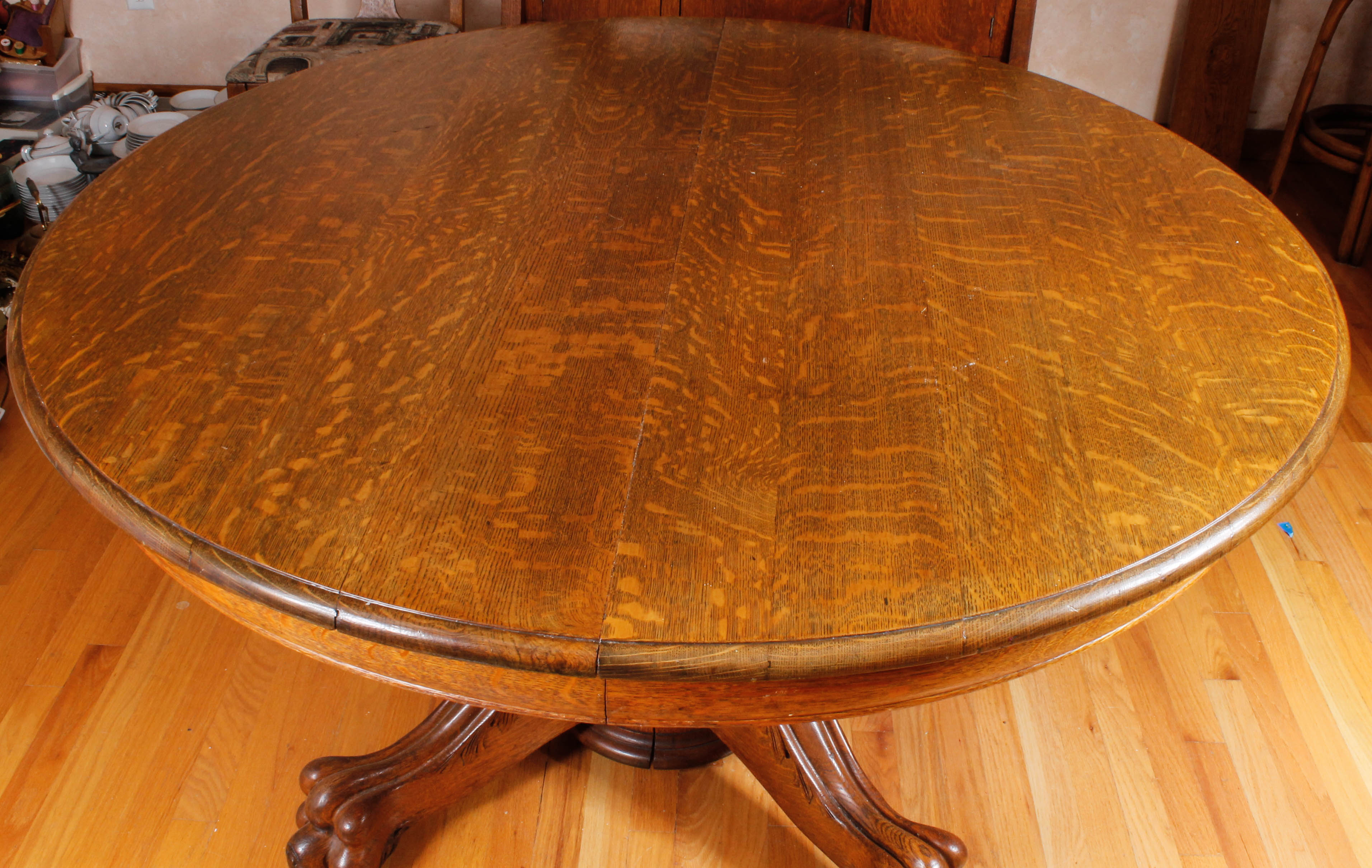 Vintage Oak Pedestal Table with Chairs