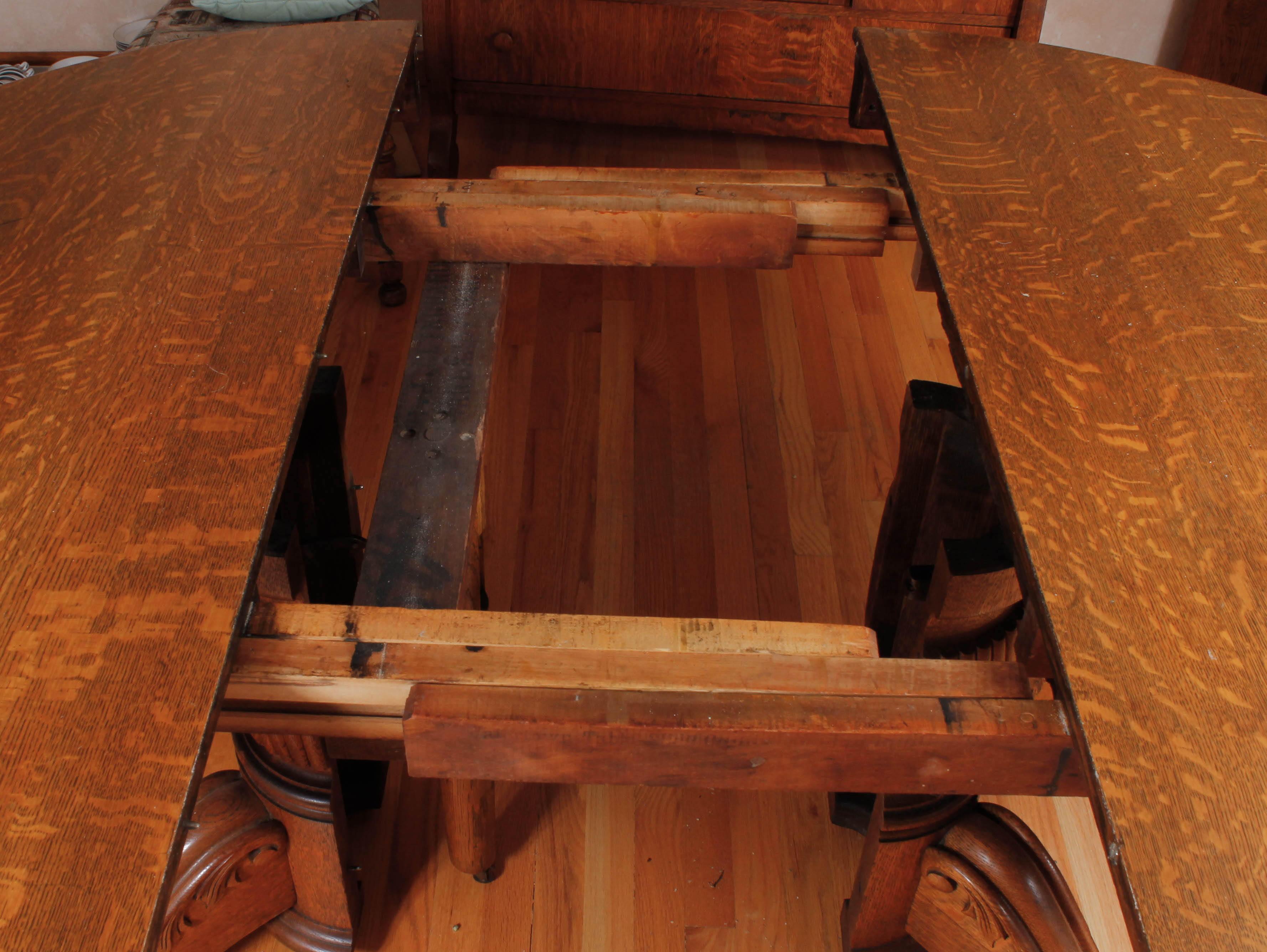 Vintage Oak Pedestal Table with Chairs