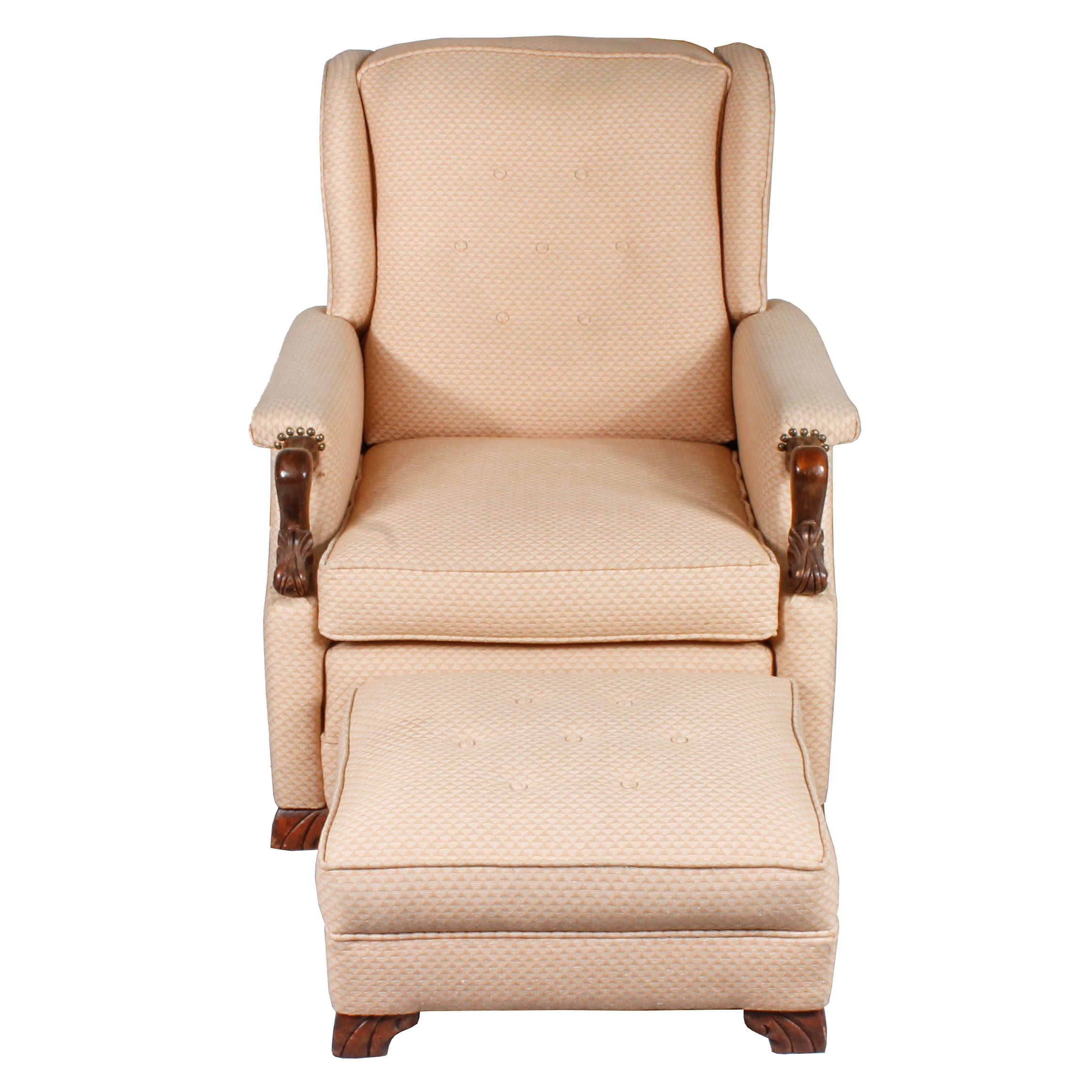 Pink Upholstered Reclining Armchair with Footrest