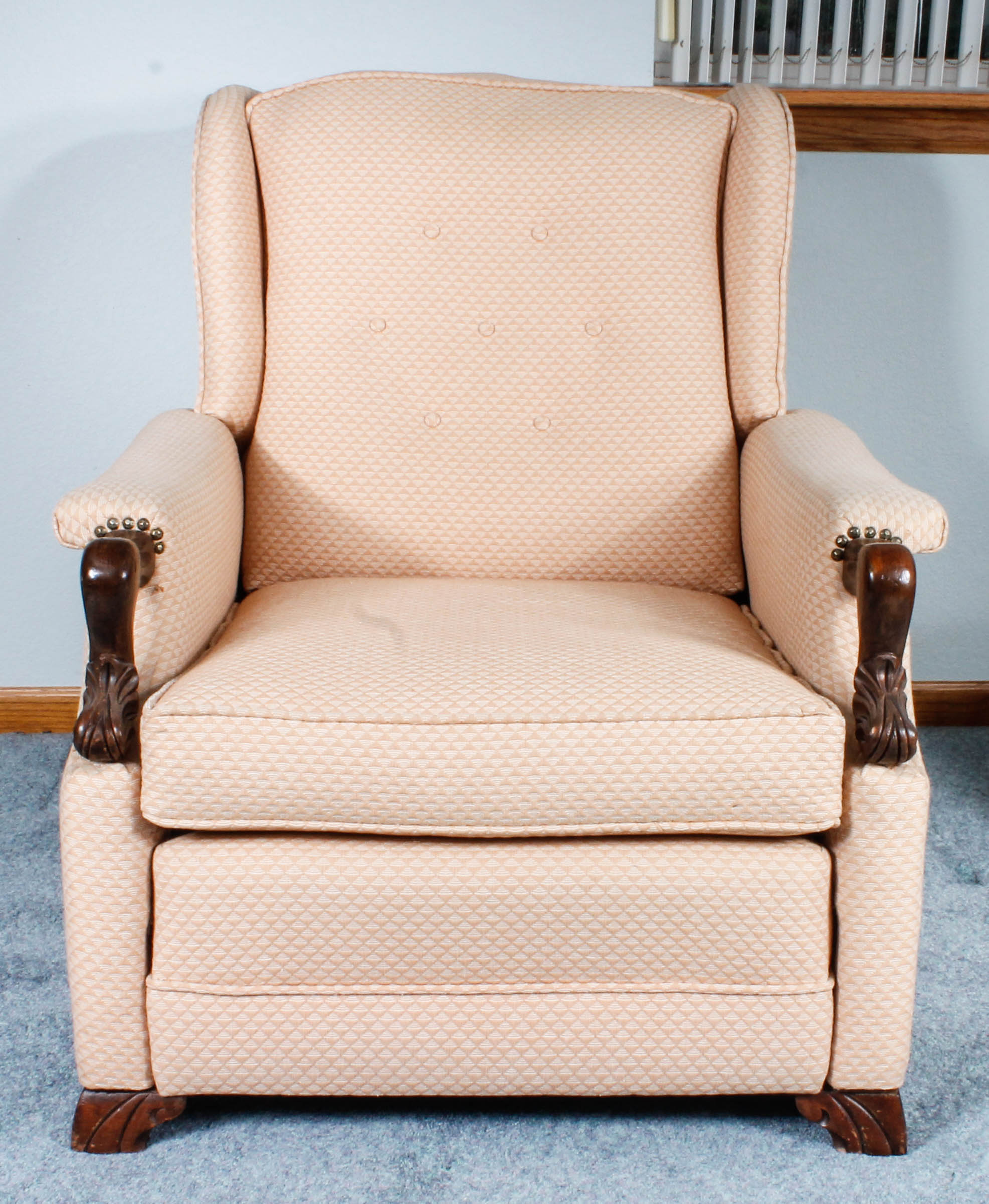 Pink Upholstered Reclining Armchair with Footrest