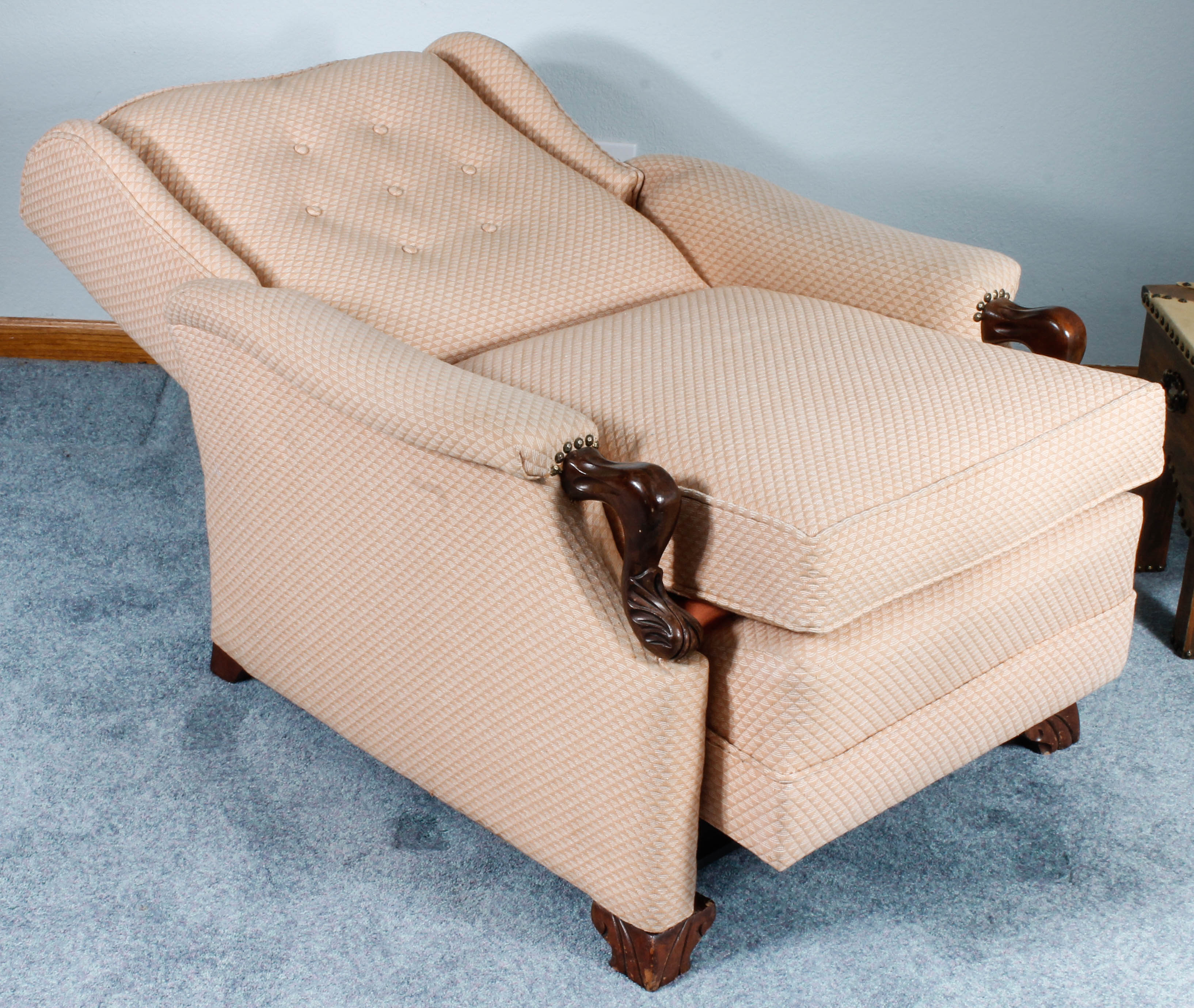 Pink Upholstered Reclining Armchair with Footrest