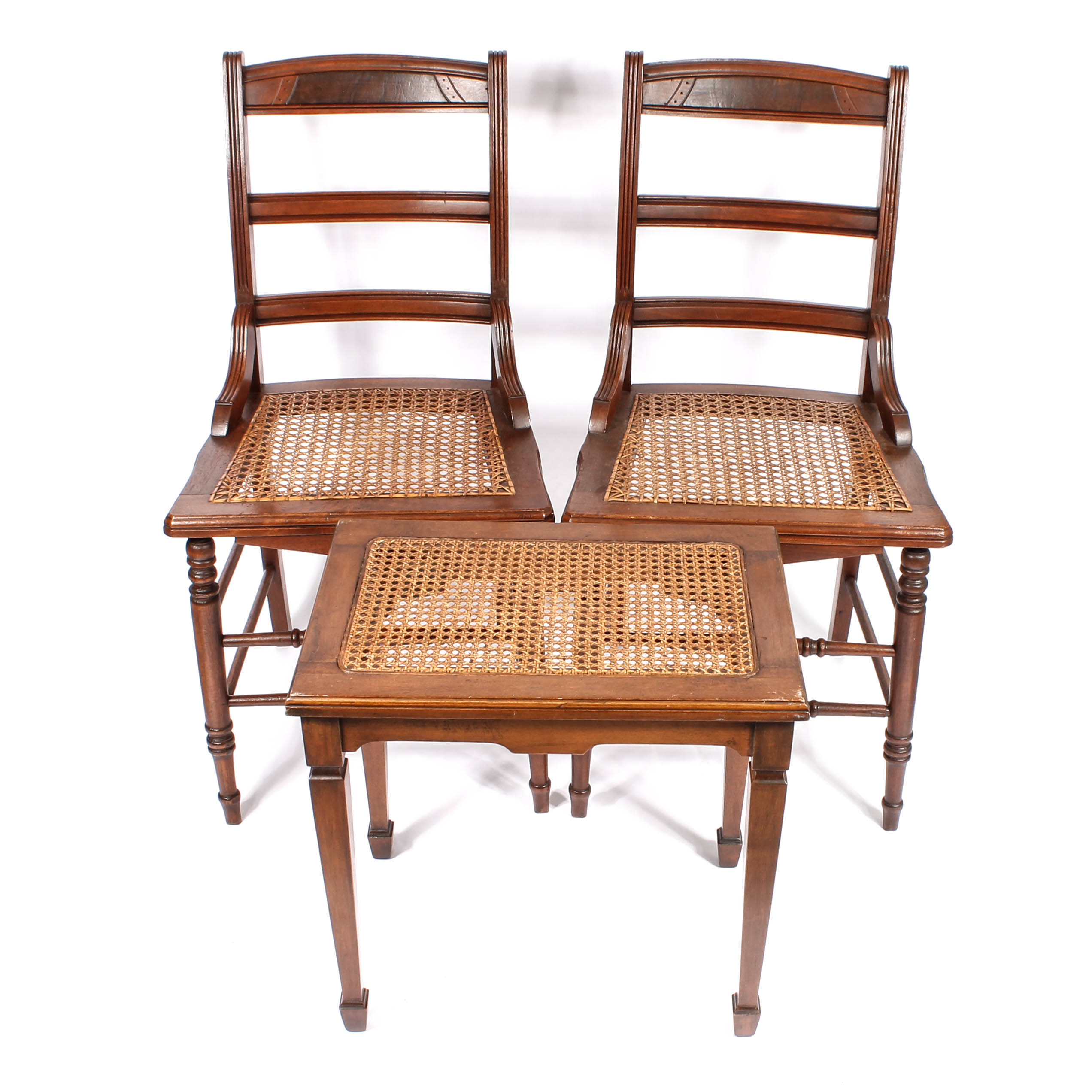 Pair of Vintage Caned Chairs and a Caned Table