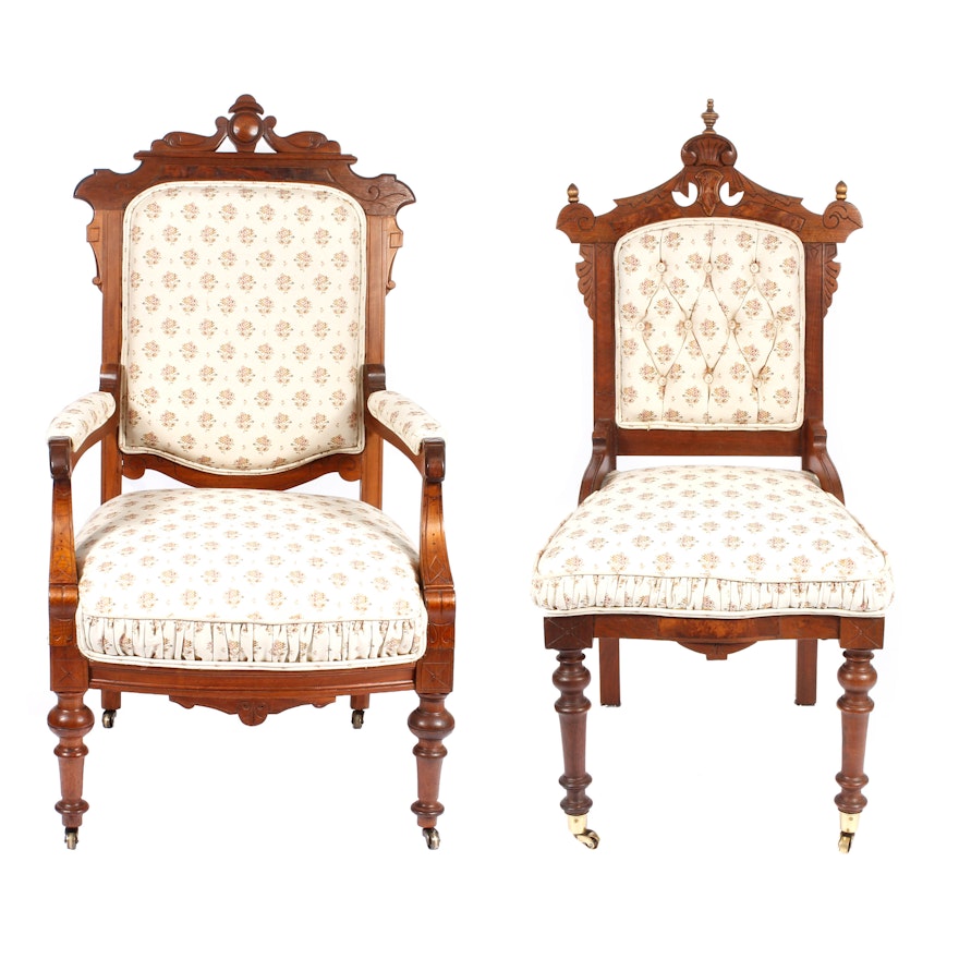 Antique Victorian Upholstered Walnut Chairs