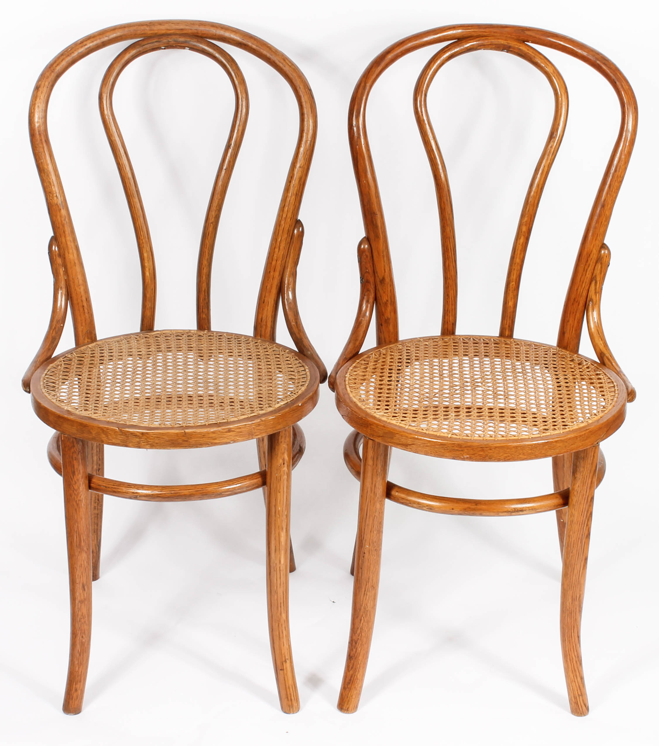 Pair of Caned Bentwood Chairs and Caned Side Table