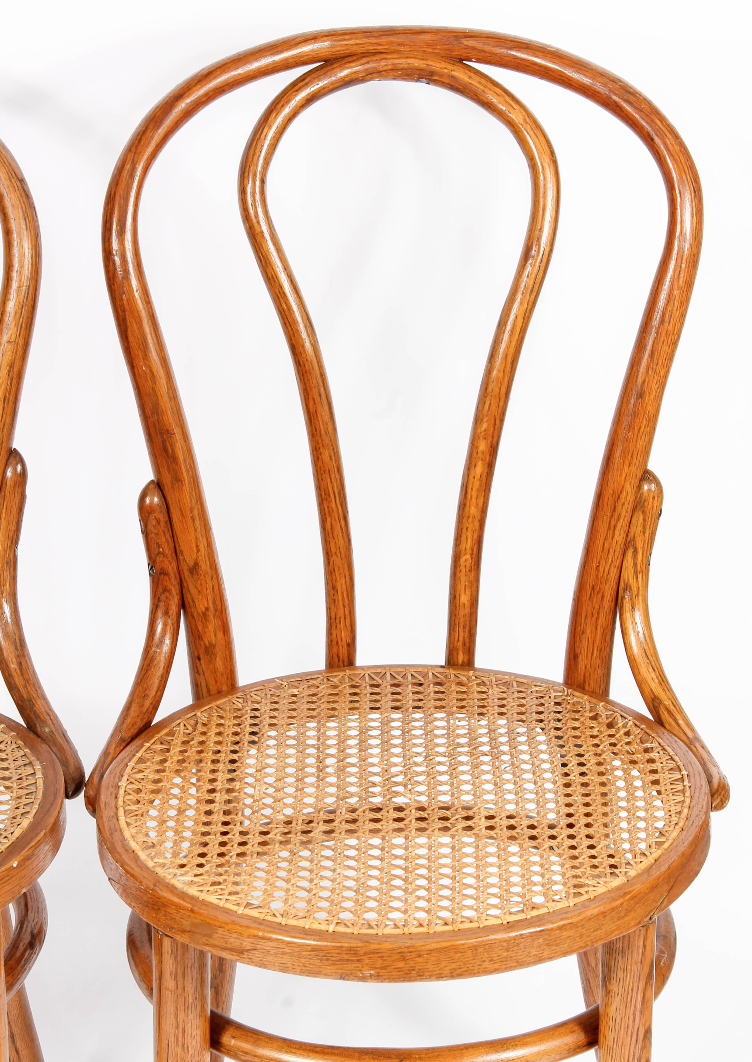 Pair of Caned Bentwood Chairs and Caned Side Table