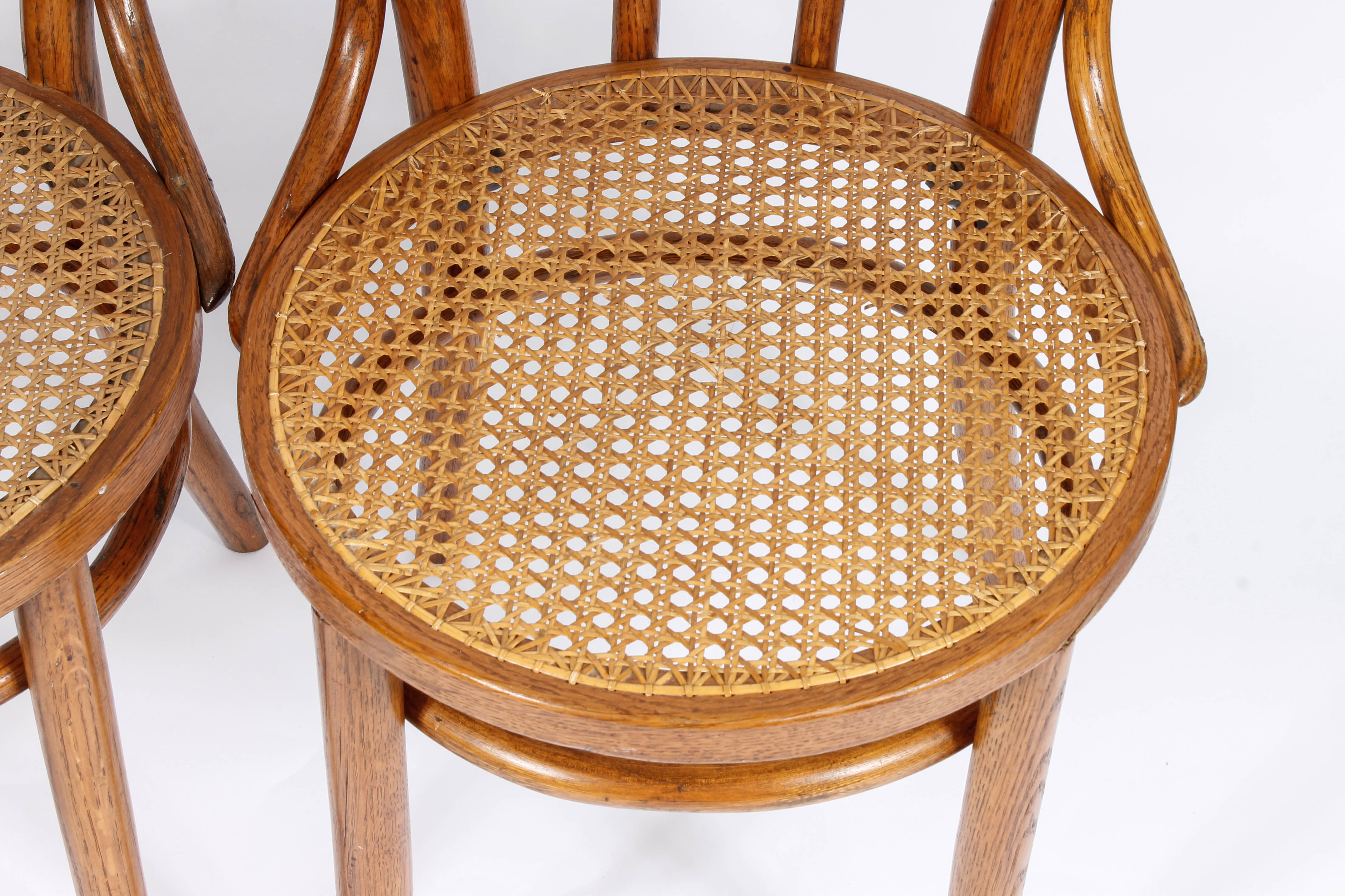 Pair of Caned Bentwood Chairs and Caned Side Table