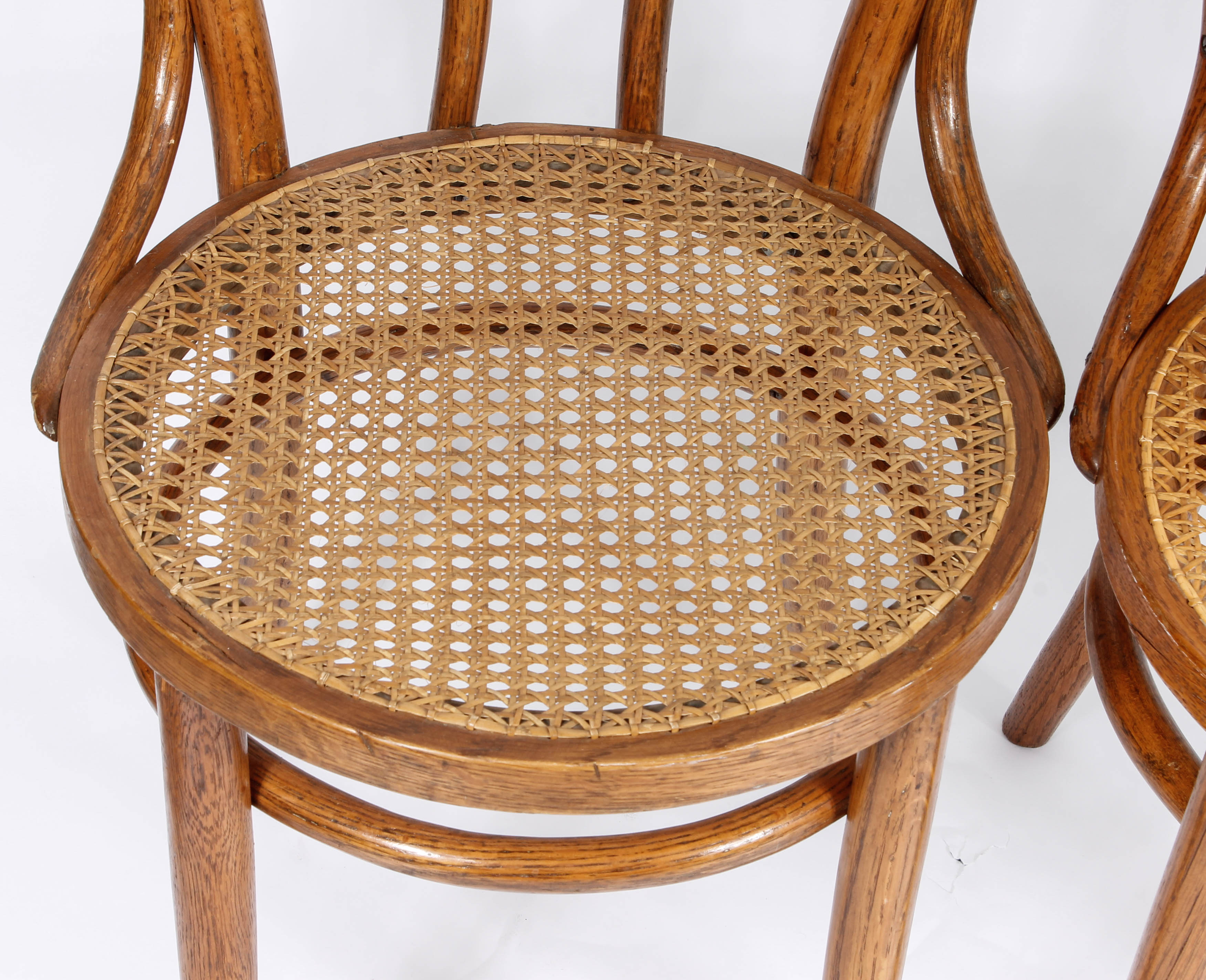 Pair of Caned Bentwood Chairs and Caned Side Table