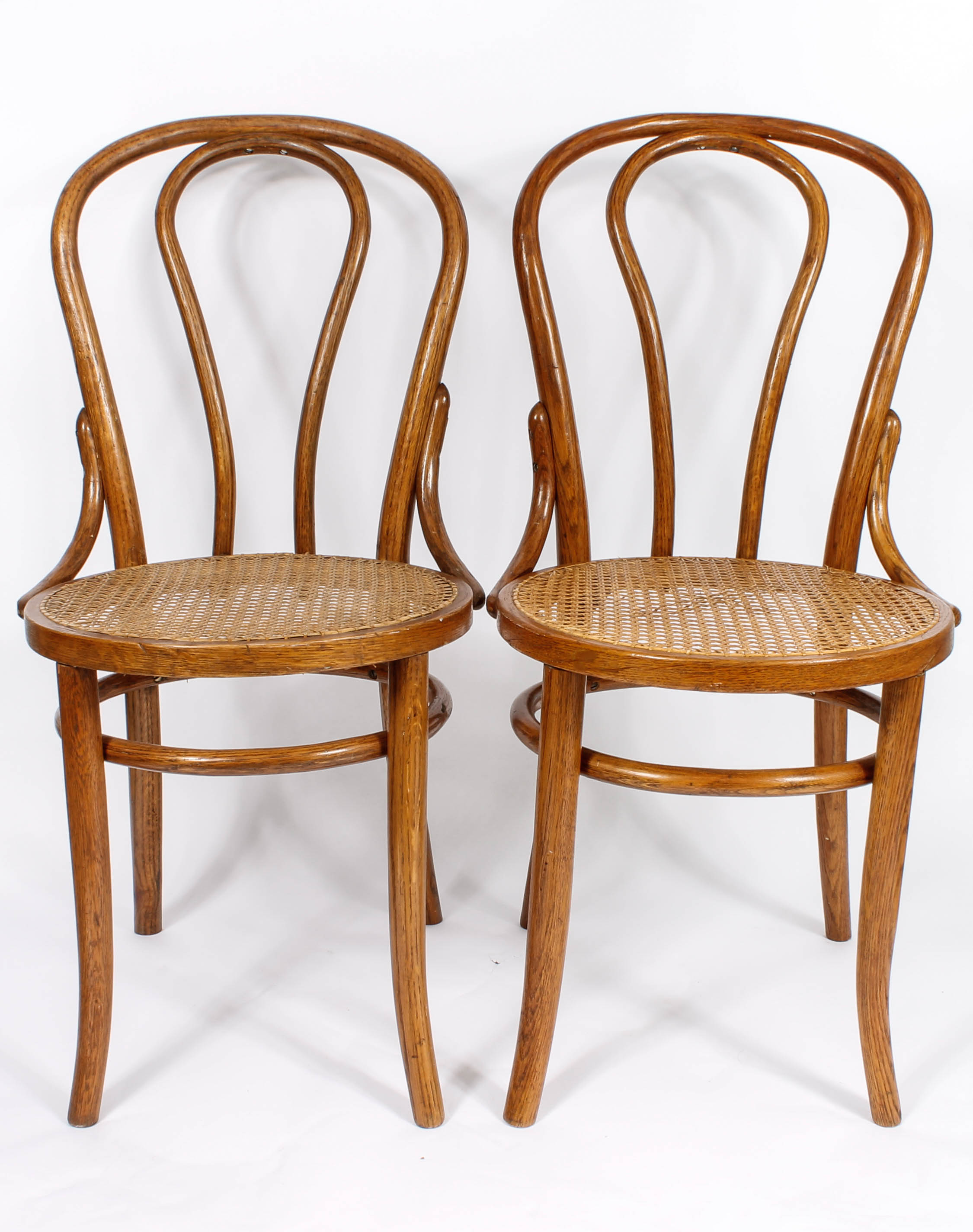 Pair of Caned Bentwood Chairs and Caned Side Table