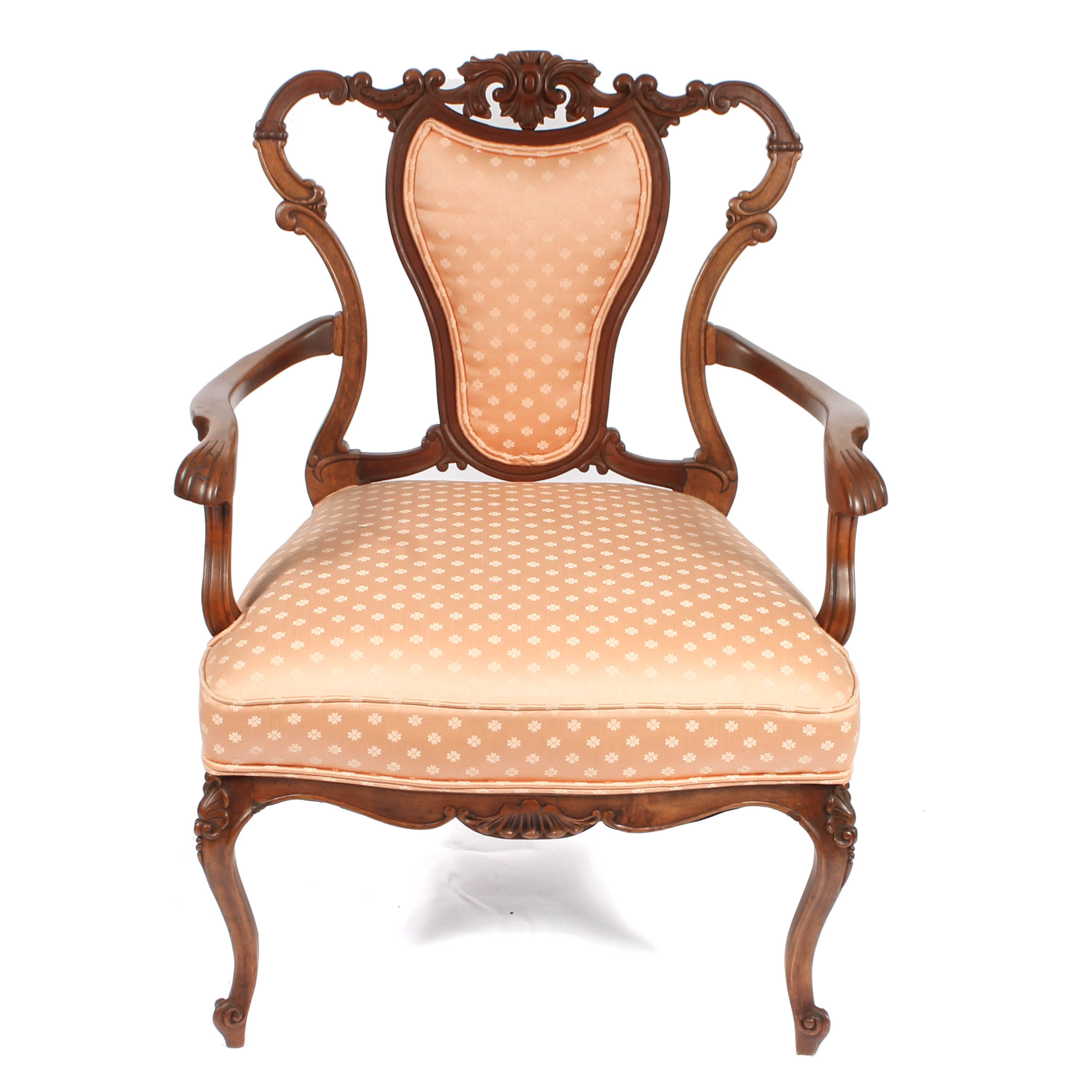 Vintage Carved and Upholstered Wood Armchair