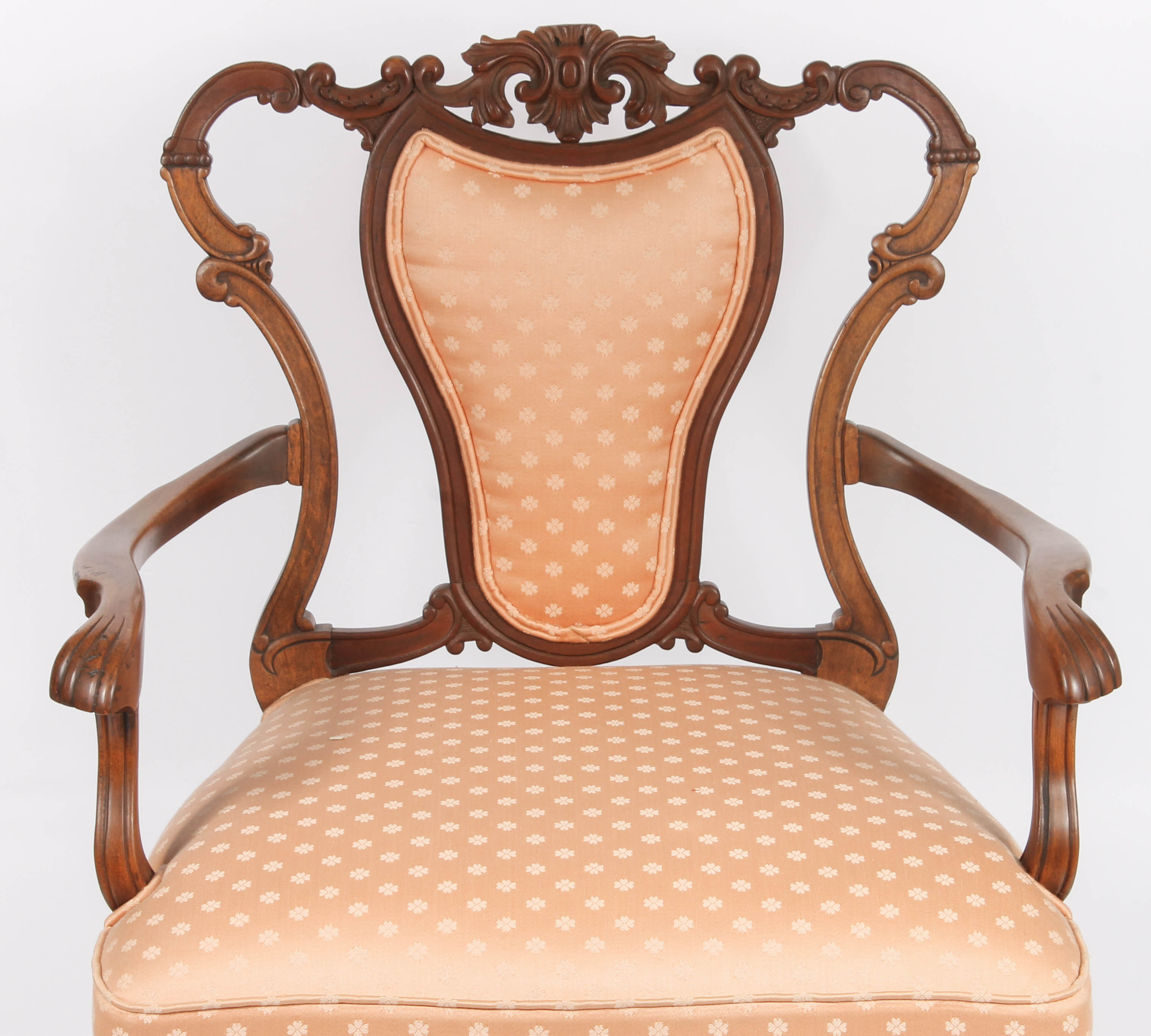 Vintage Carved and Upholstered Wood Armchair