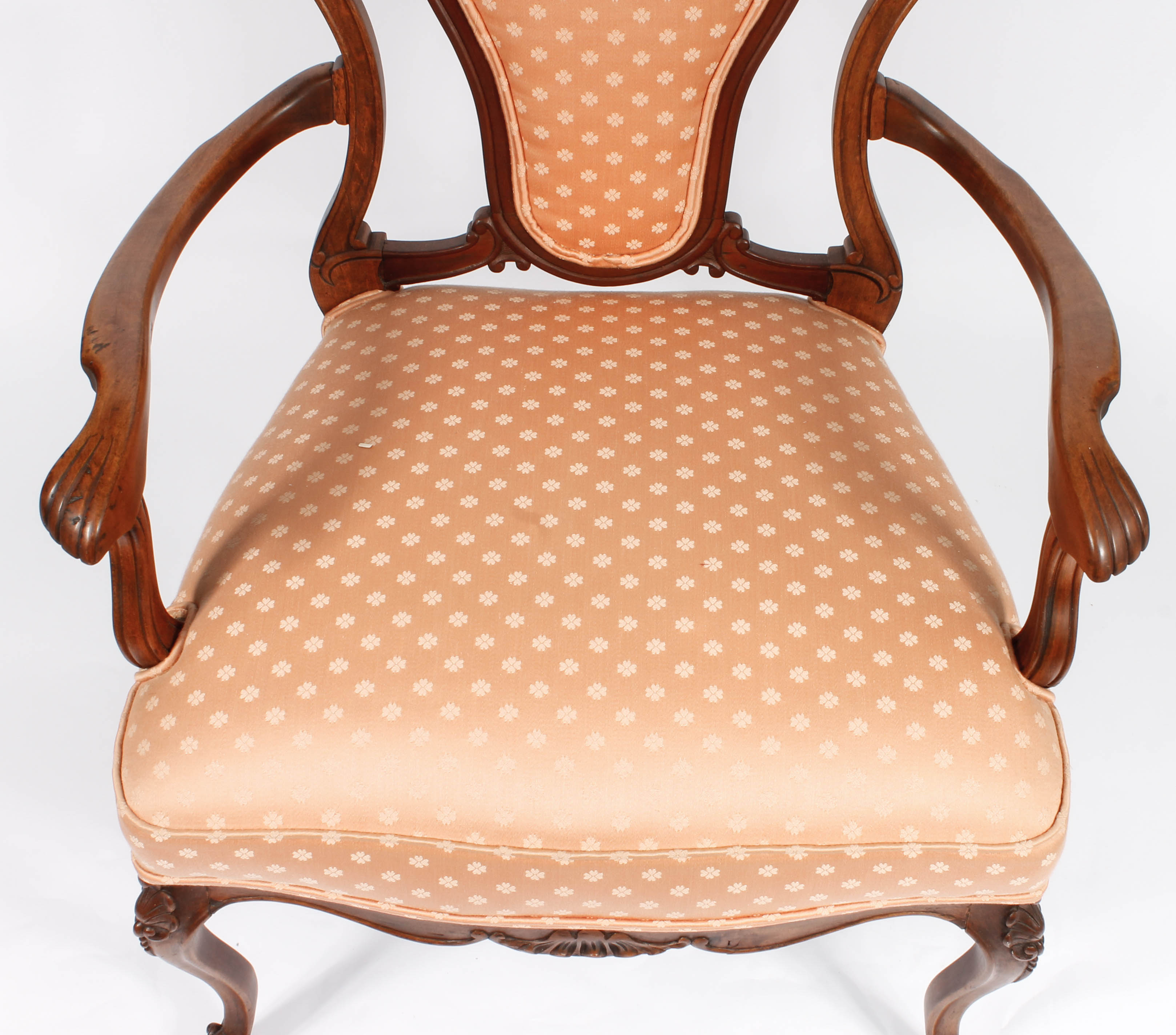 Vintage Carved and Upholstered Wood Armchair